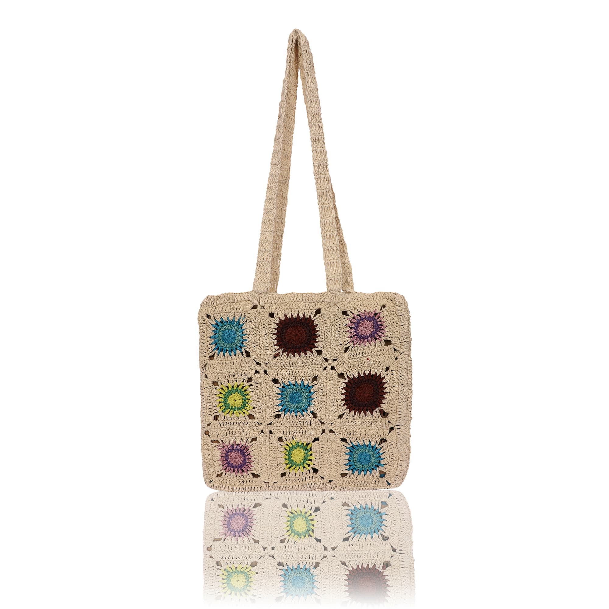 OFF WHITE MULTI CROCHET TOTE BAG