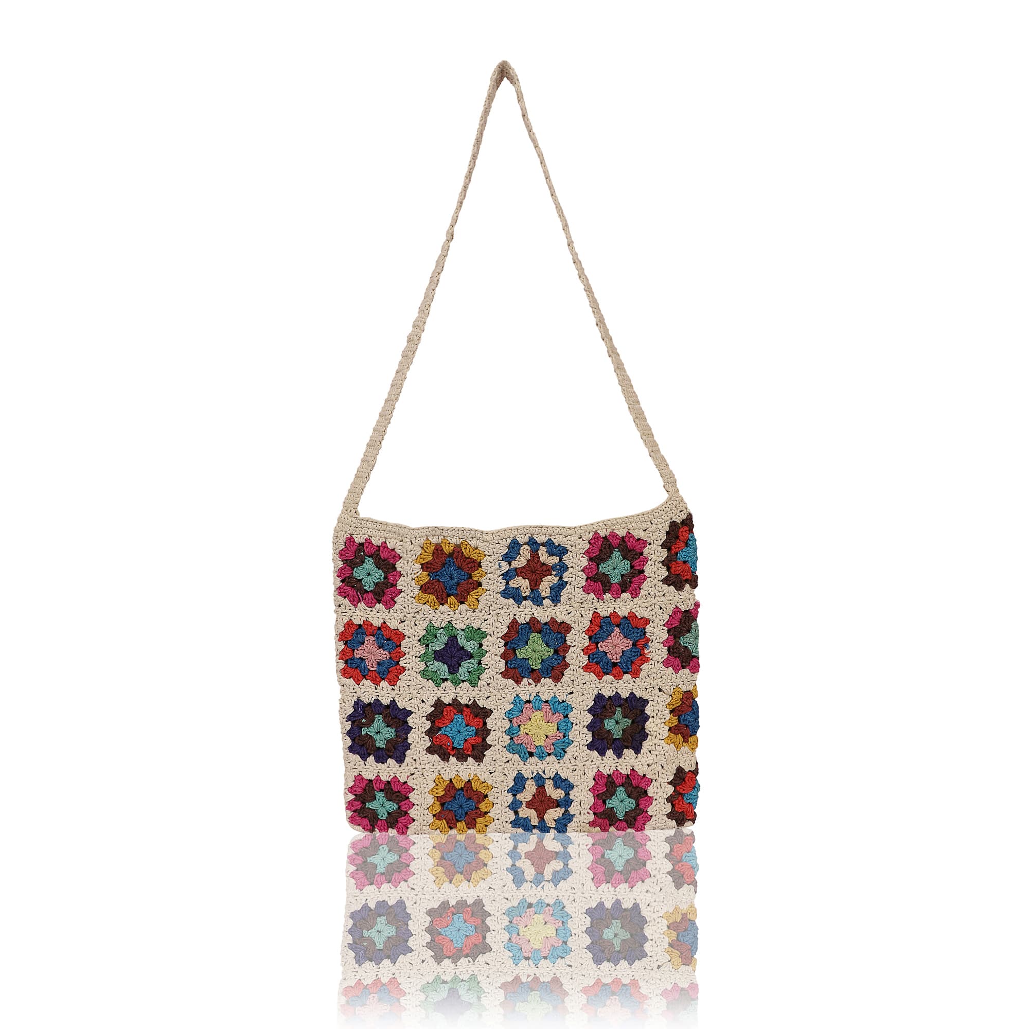 WHITE MULTI CROCHET TOTE BAG