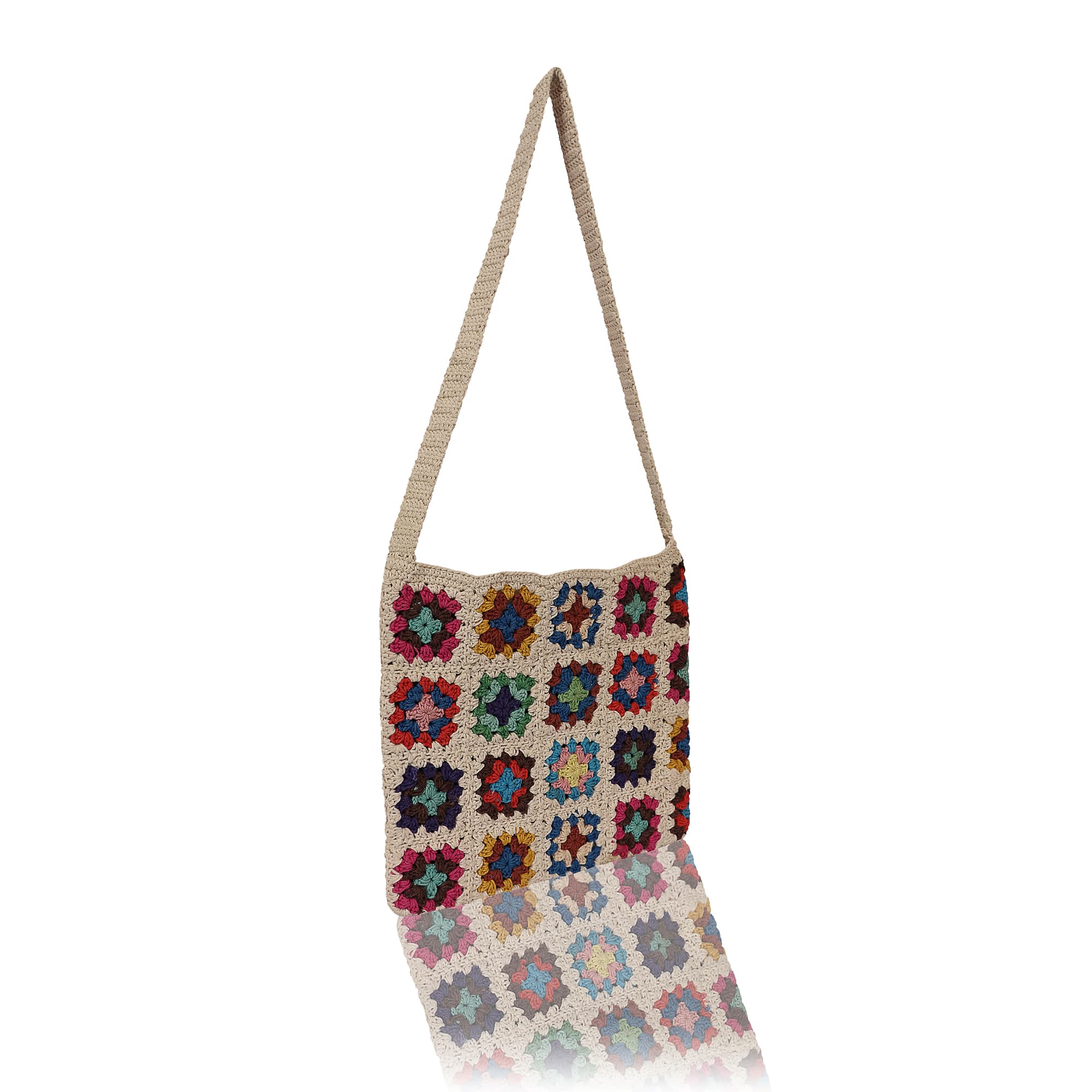 WHITE MULTI CROCHET TOTE BAG