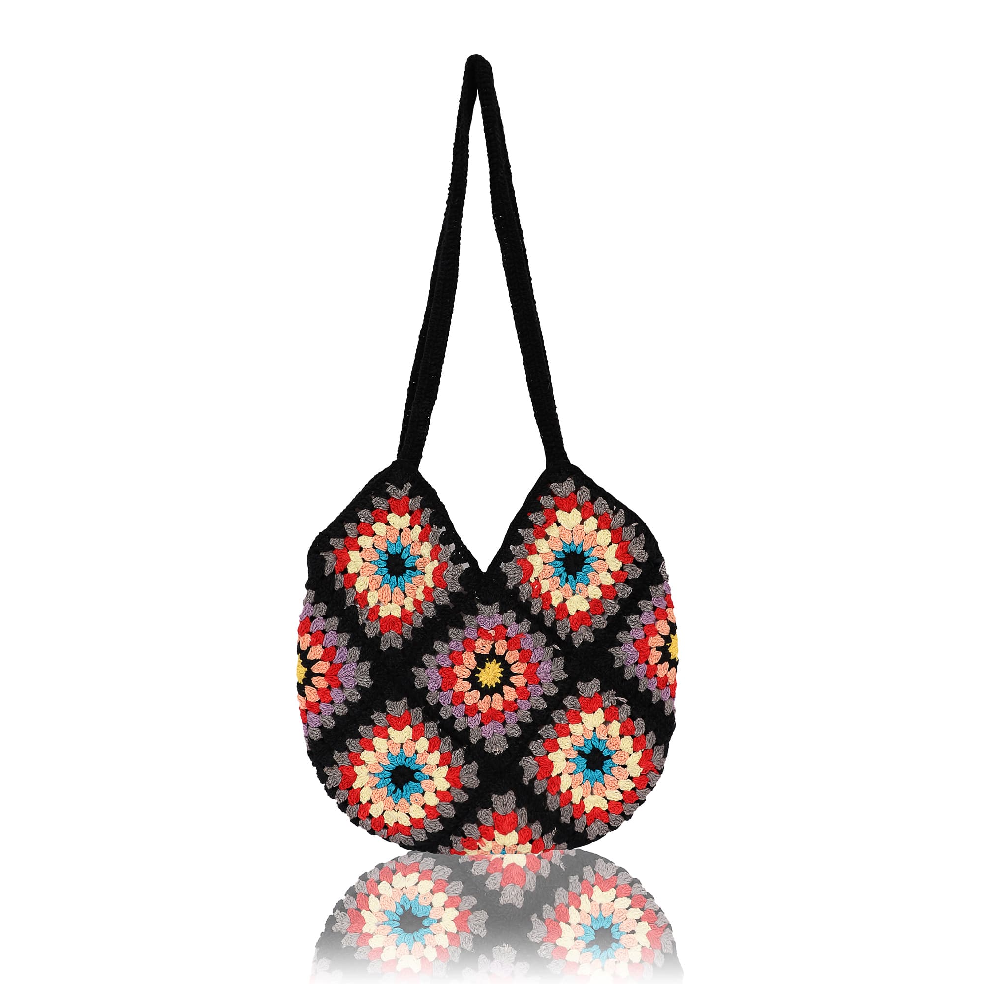 BLACK MULTI CROCHET TOTE BAG