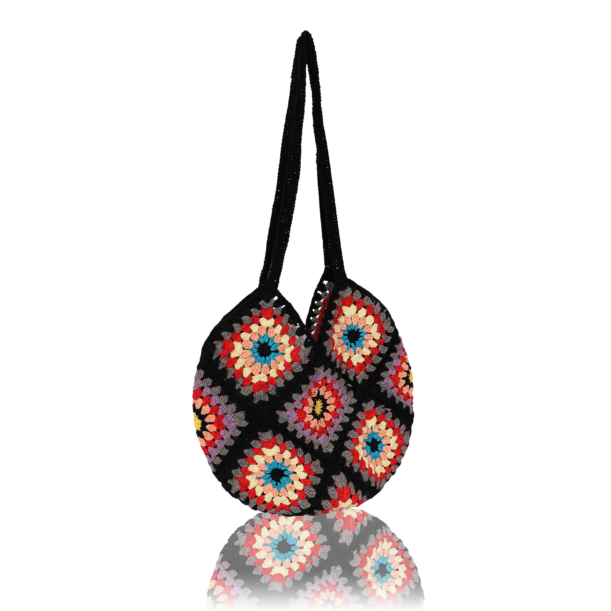 BLACK MULTI CROCHET TOTE BAG