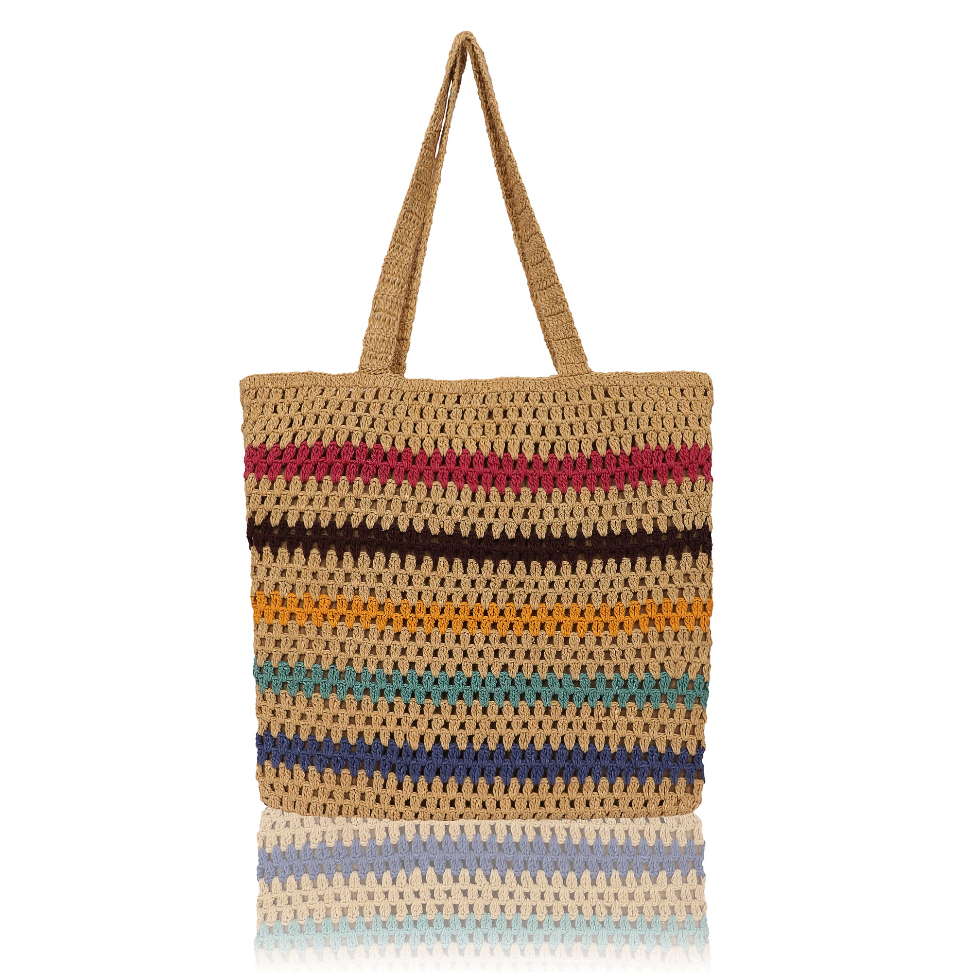 MULTI STRIPED CROCHET TOTE BAG