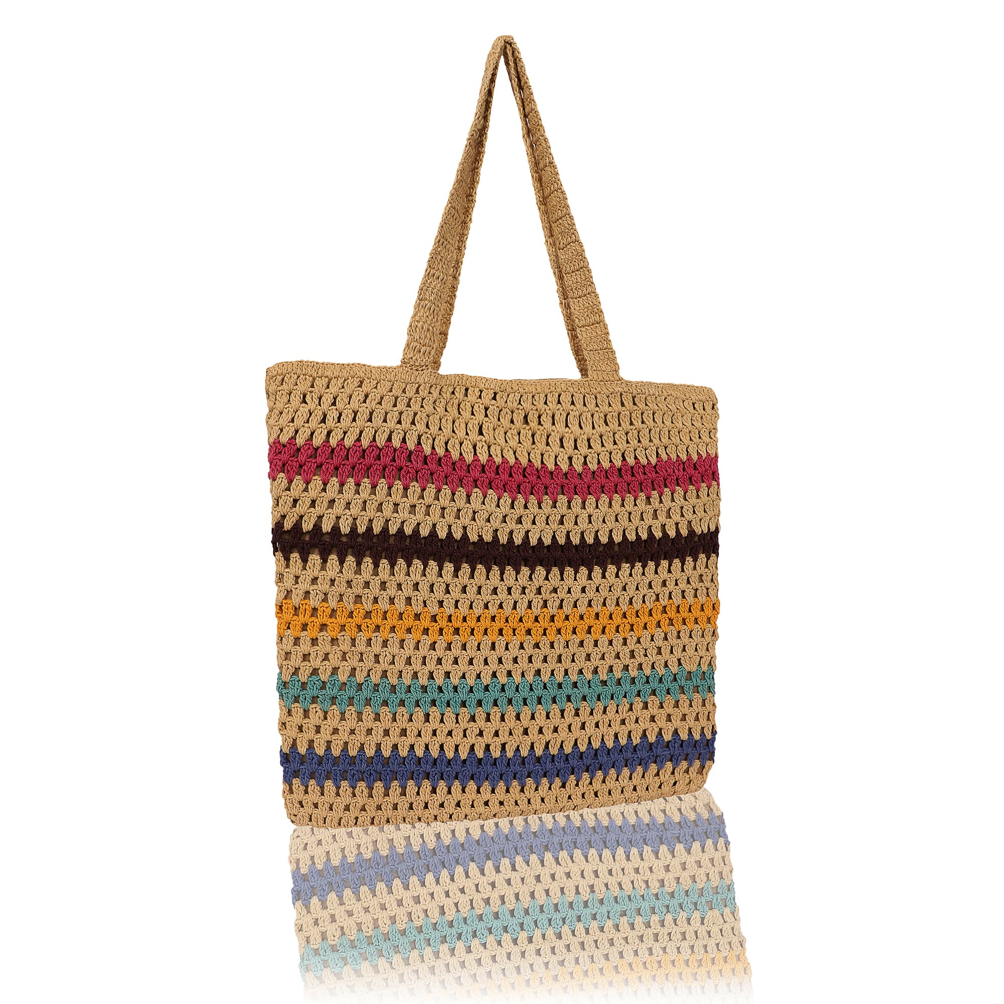 MULTI STRIPED CROCHET TOTE BAG