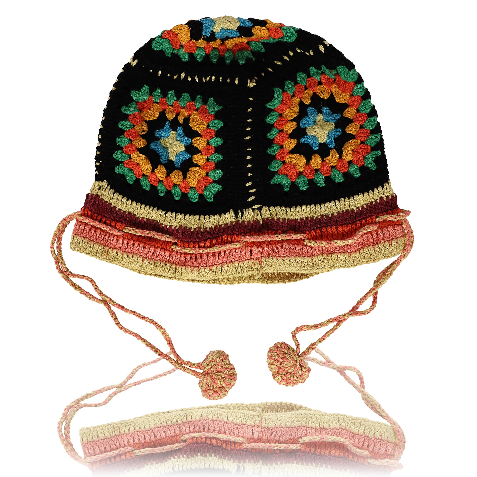 BLACK MULTI CROCHET BUCKET BAG
