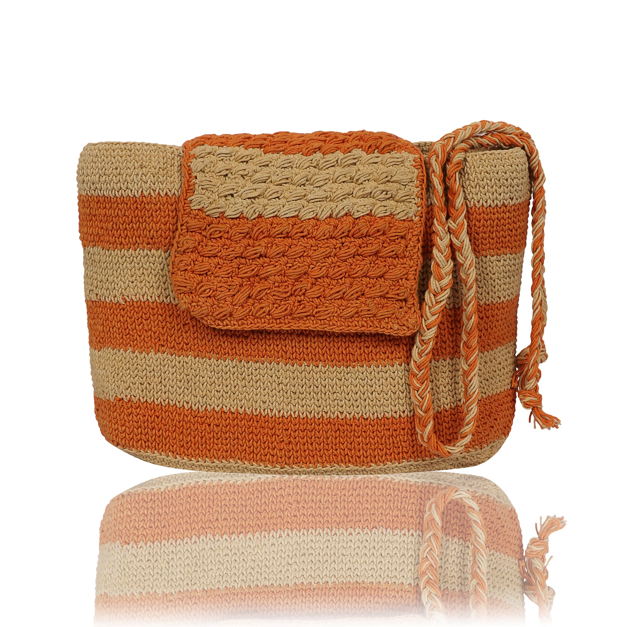 ORANGE STRIPED CROCHTE BAG