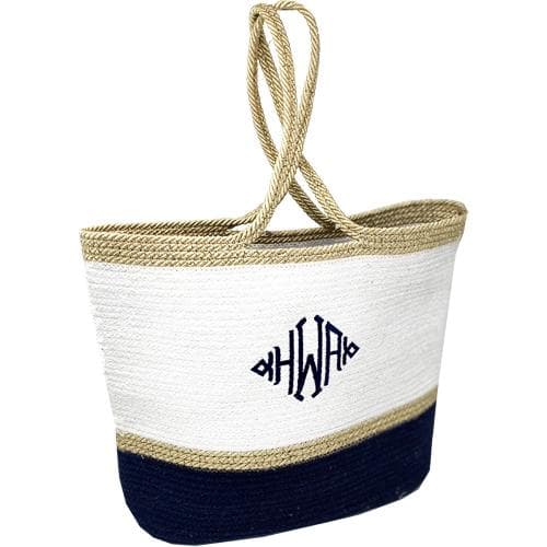 WHITE AND BLUE WOVEN BAG