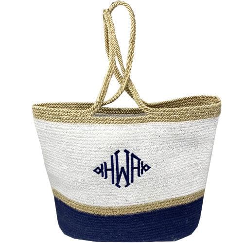 WHITE AND BLUE WOVEN BAG
