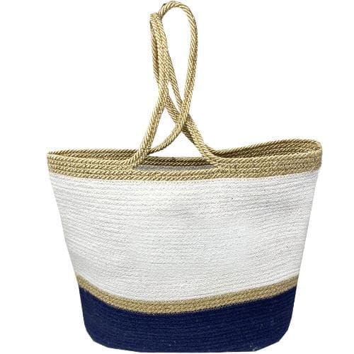 WHITE AND BLUE WOVEN BAG