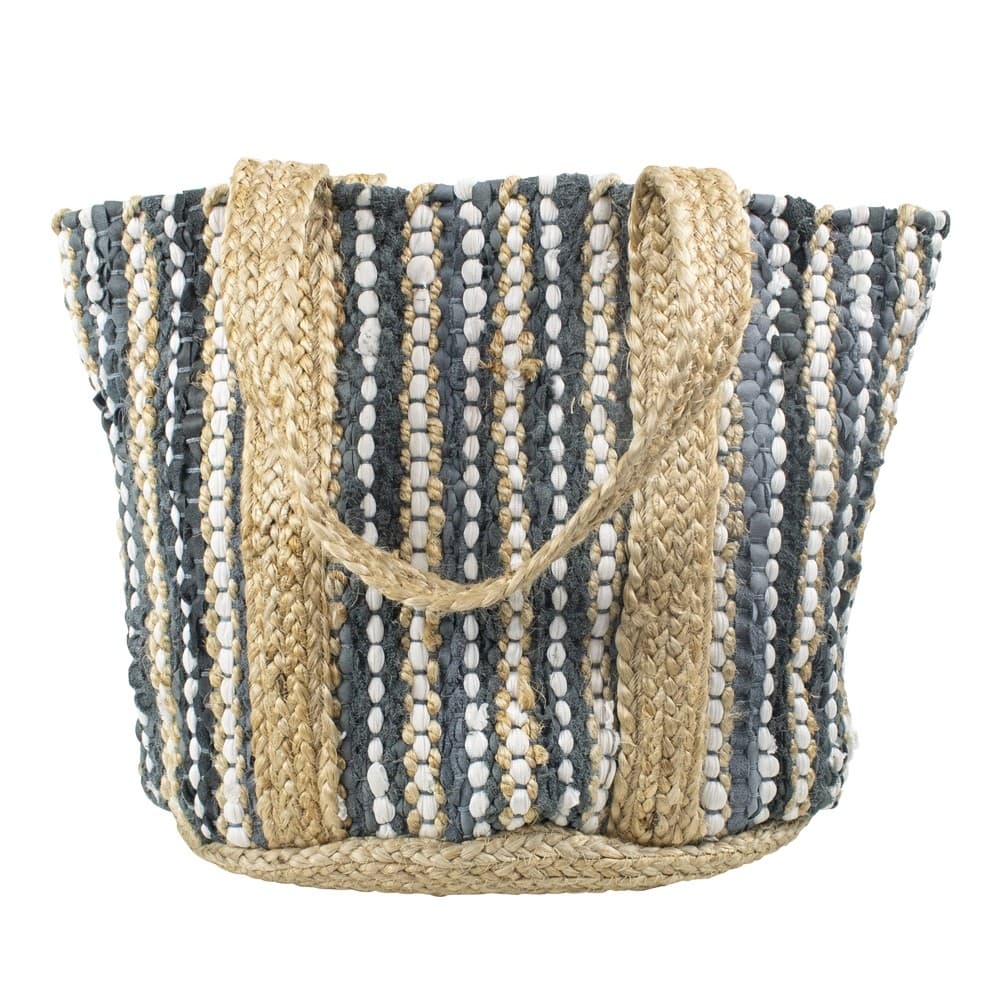 SOMEWHERE SUNNY WOVEN JUTE AND COTTON TOTE GREY