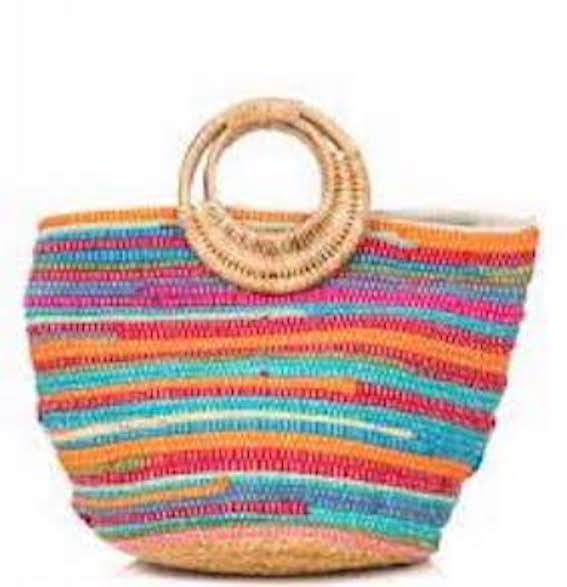 STRIPED BRAIDED STRAW TOTE