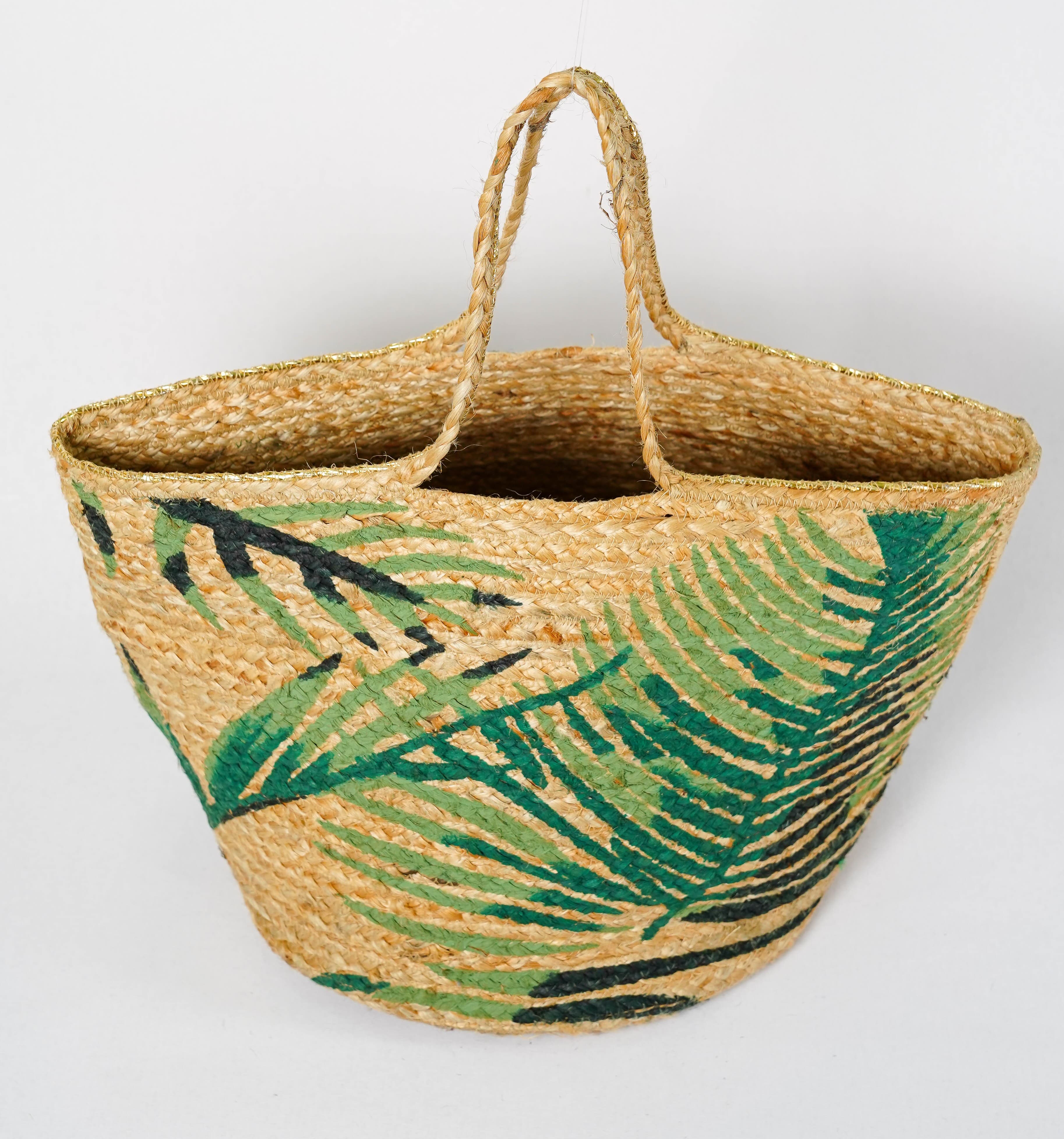 LEAF PRINT BRAIDED JUTE BEACH BAG