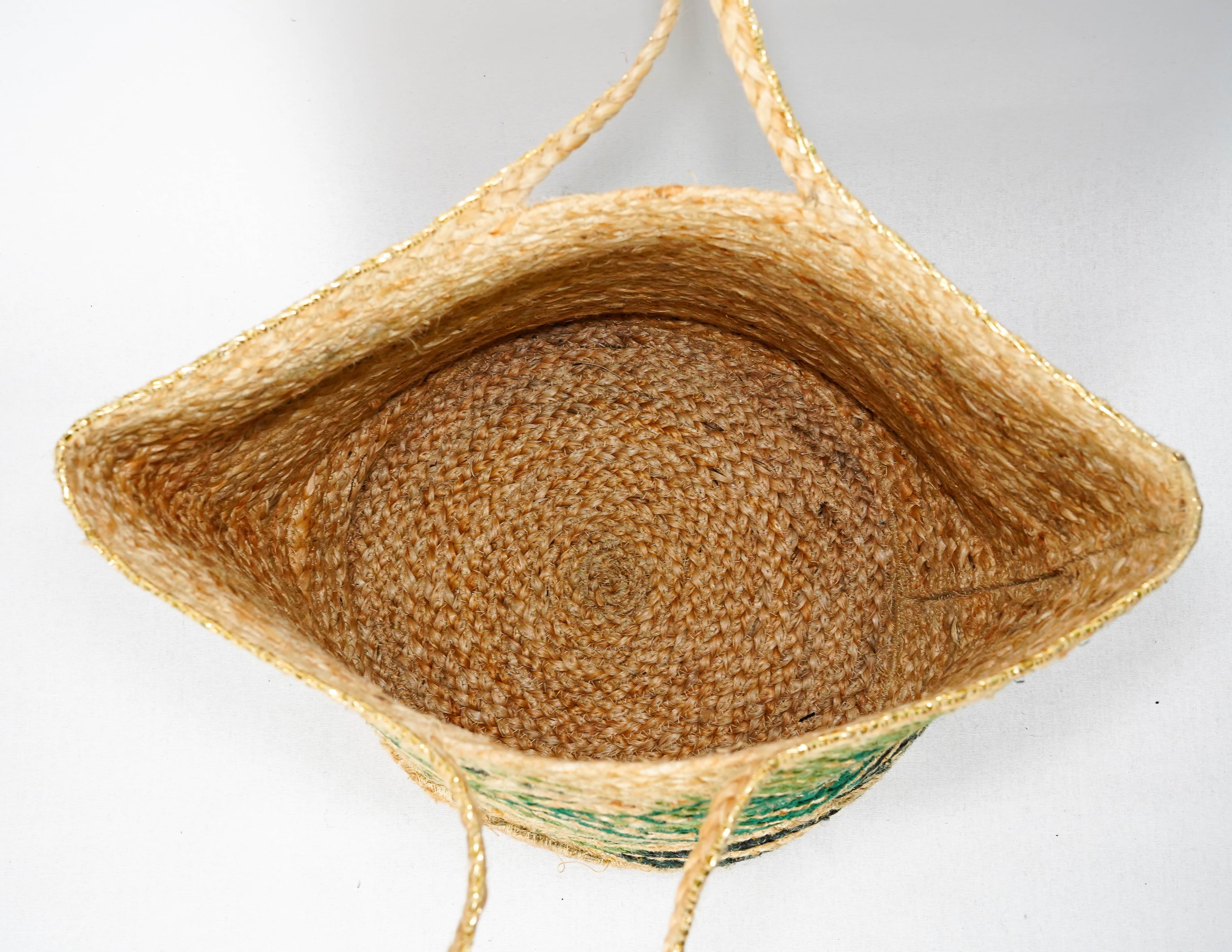 LEAF PRINT BRAIDED JUTE BEACH BAG