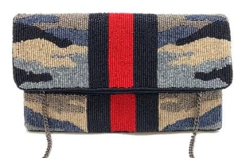 BLACK CAMO DESIGN BEADED CLUTCH BAG
