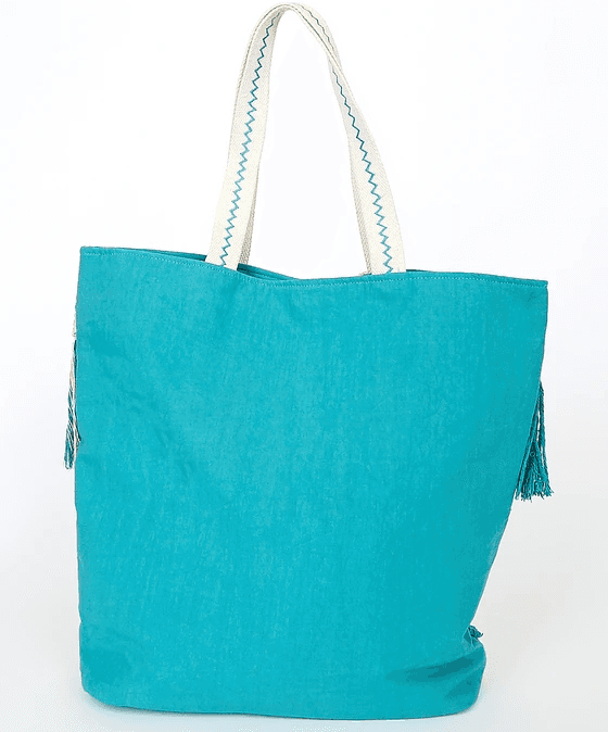 TURQUOISE HAND WOVEN FRINGES TOTE MIDNIGHT