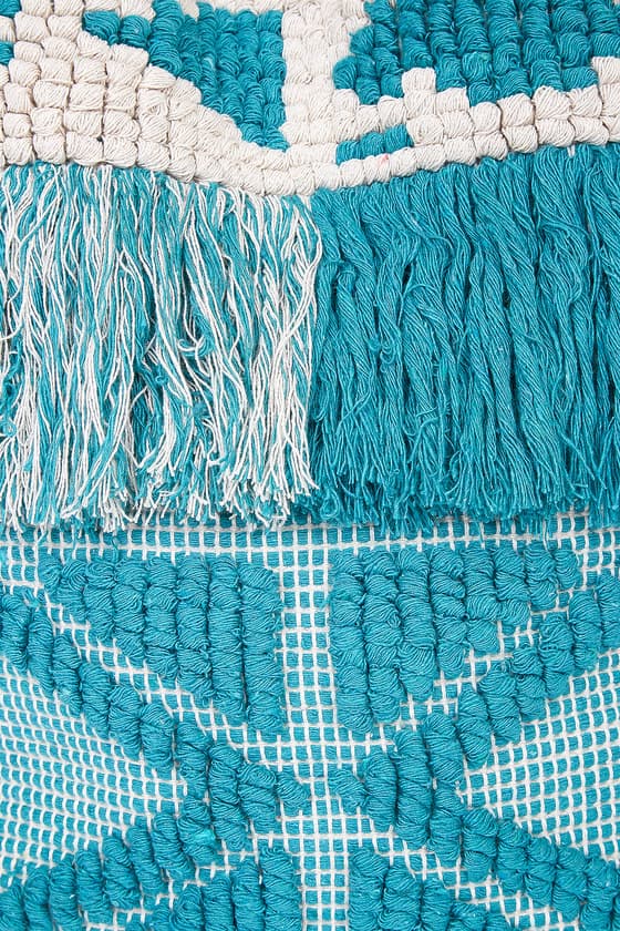 TURQUOISE HAND WOVEN FRINGES TOTE MIDNIGHT