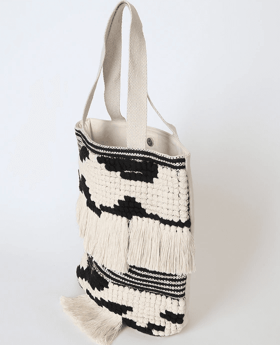 BLACK AND WHITE HAND WOVEN TOTE