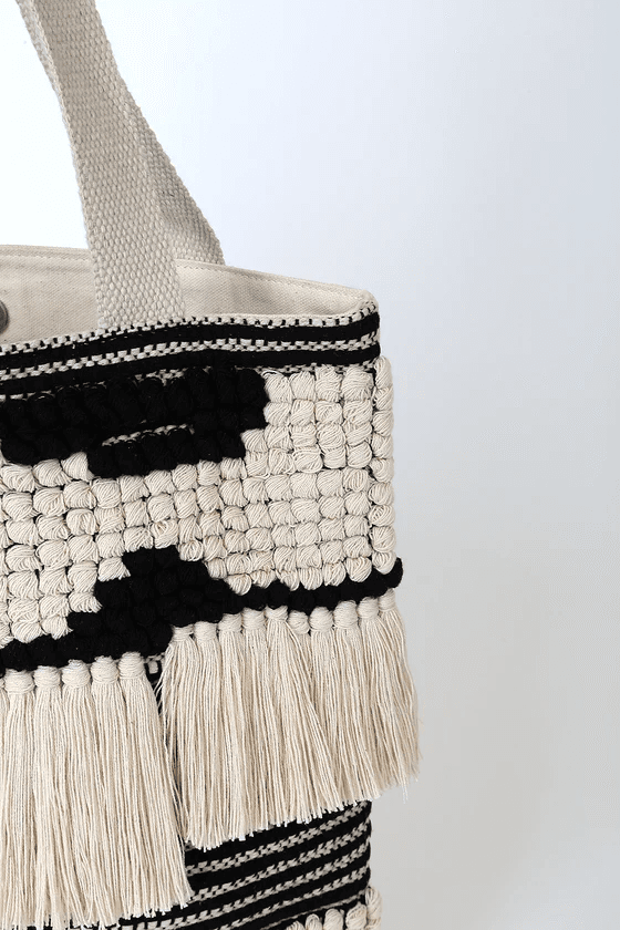 BLACK AND WHITE HAND WOVEN TOTE