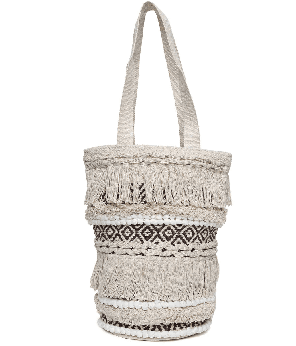 WOVEN  PATTERN TOTE WITH FRINGES