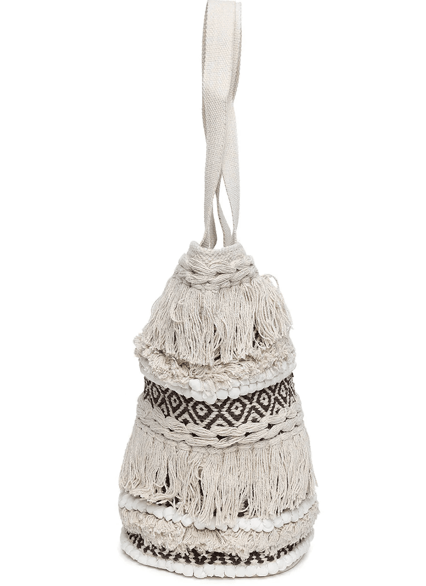 WOVEN  PATTERN TOTE WITH FRINGES
