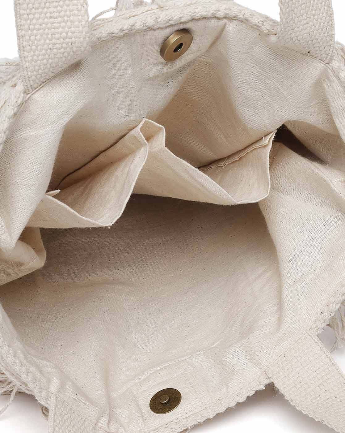WOVEN  PATTERN TOTE WITH FRINGES