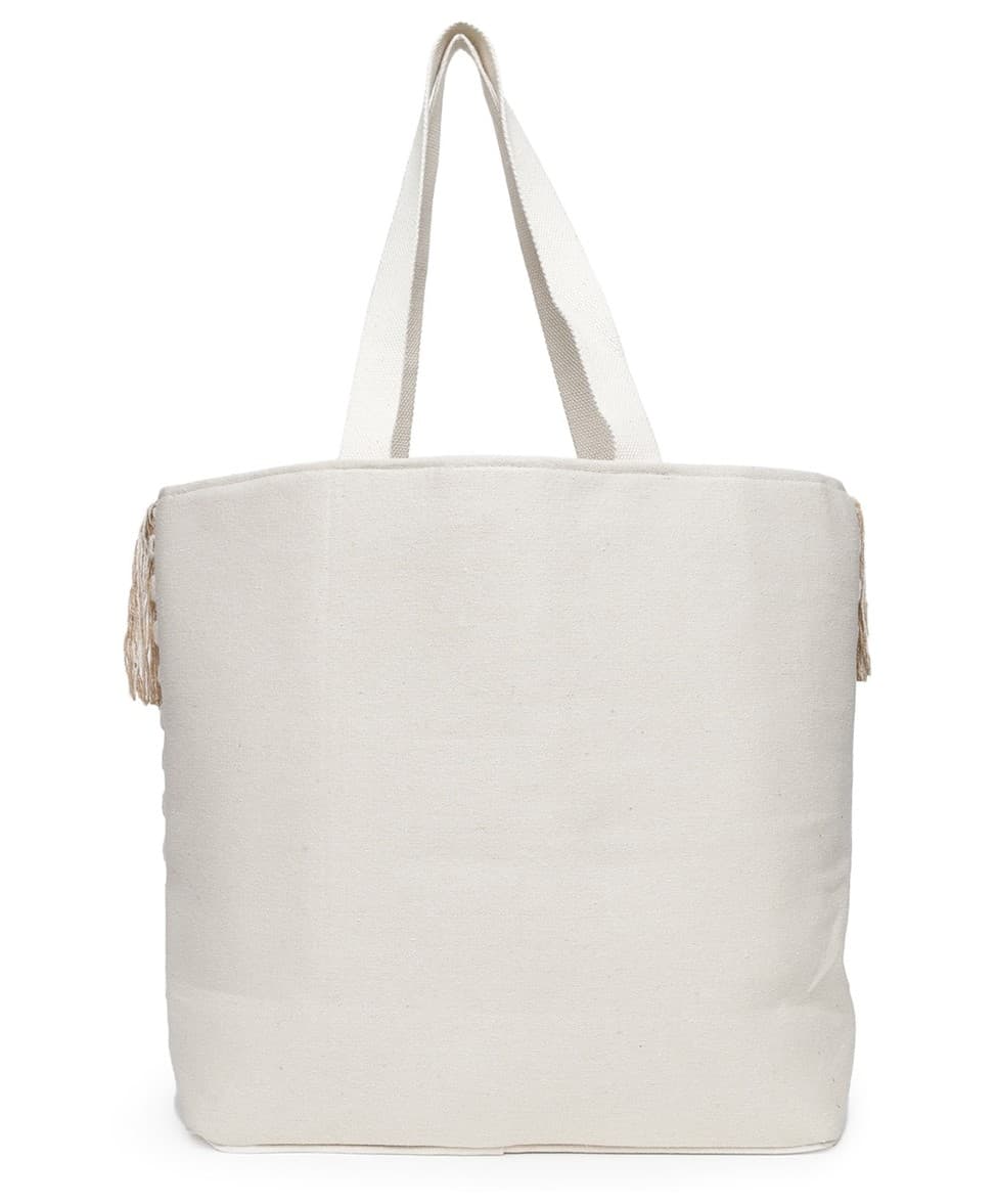 BEIGE AND WHITE WOVEN TOTE BAG