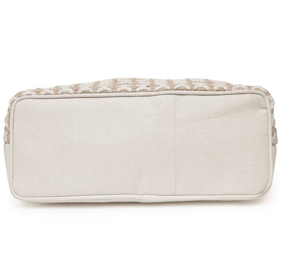 BEIGE AND WHITE WOVEN TOTE BAG