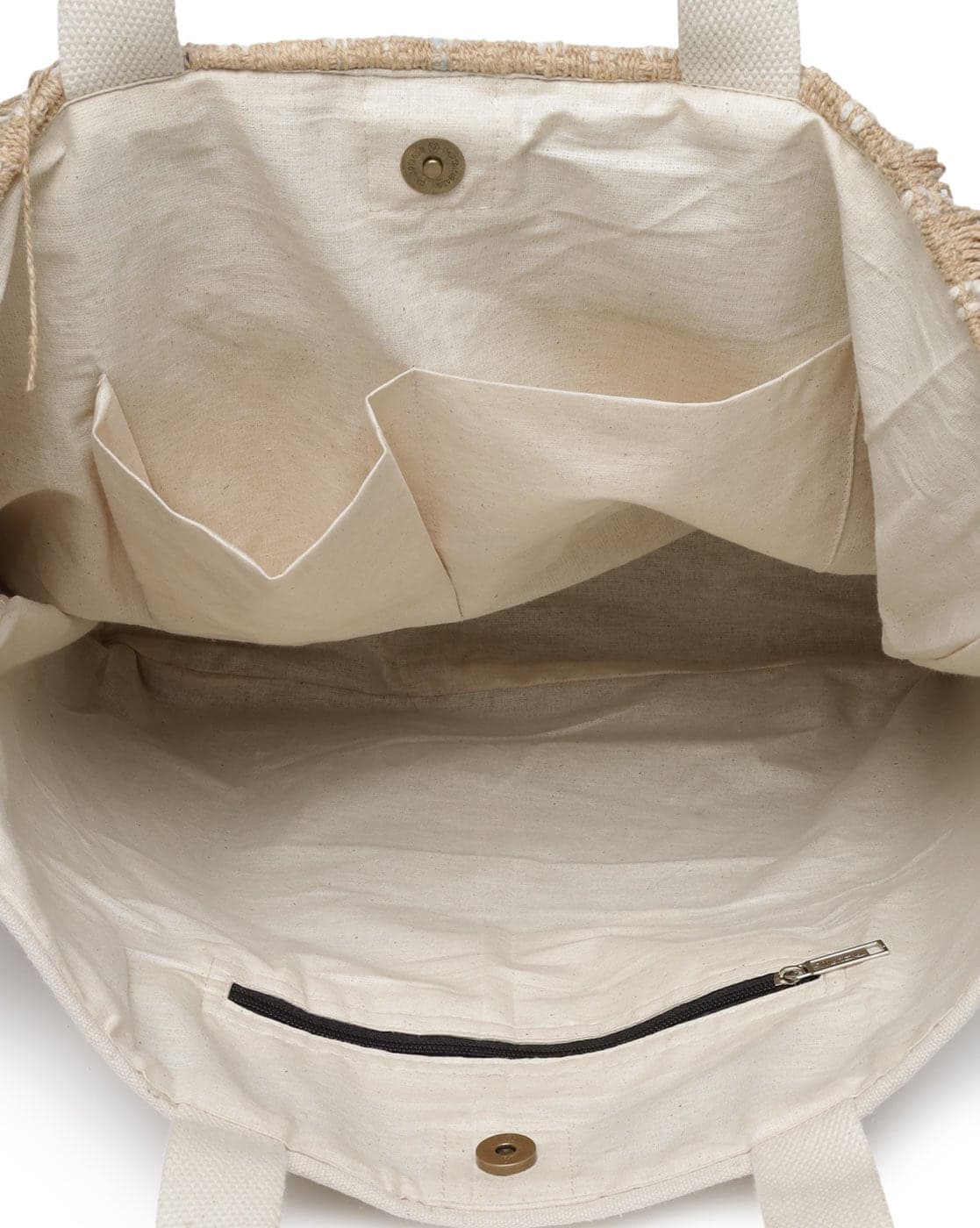 BEIGE AND WHITE WOVEN TOTE BAG