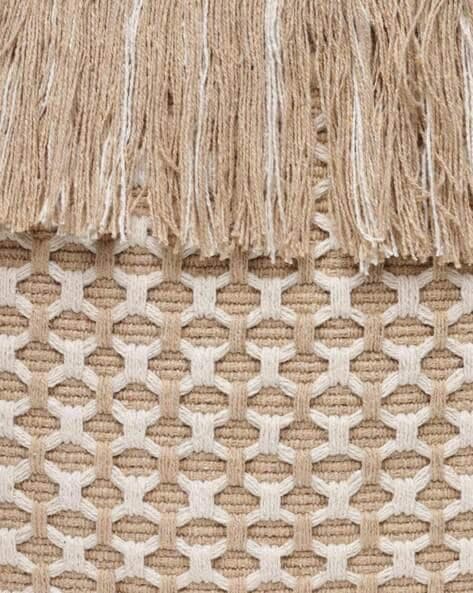 BEIGE AND WHITE WOVEN TOTE BAG