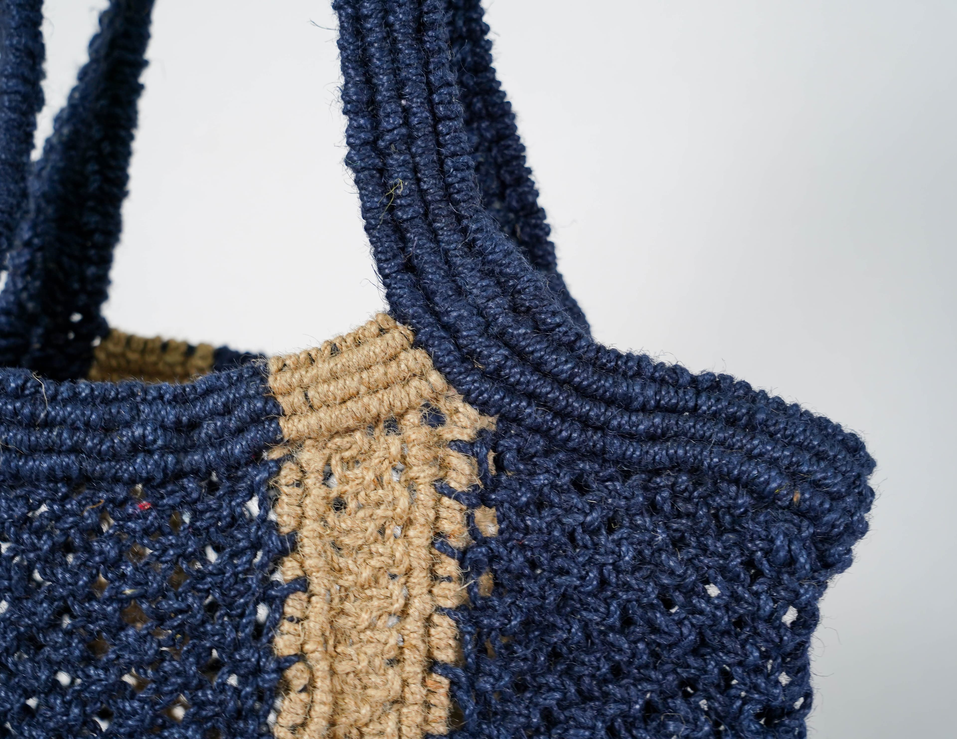 BLUE AND NATURAL JUTE BAG