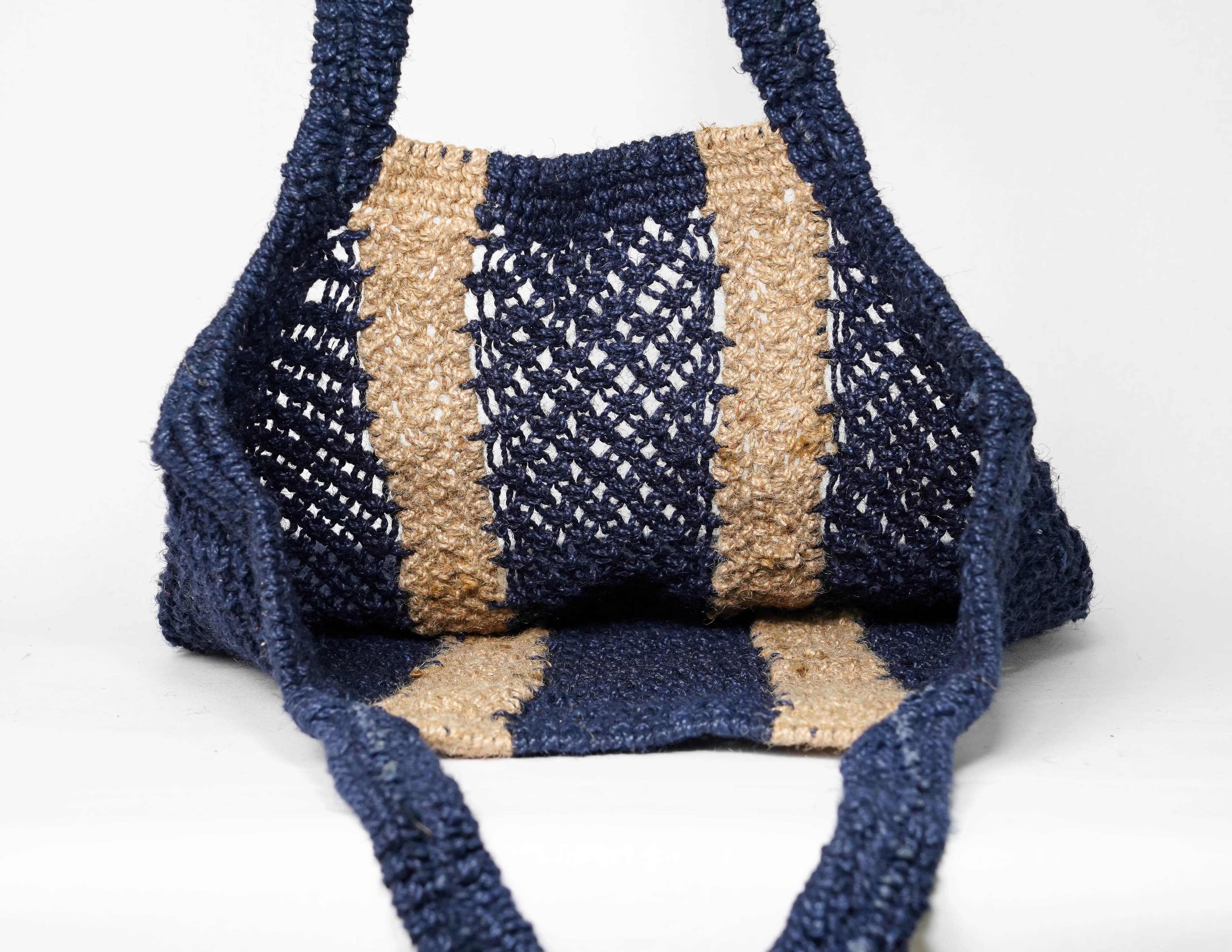 BLUE AND NATURAL JUTE BAG