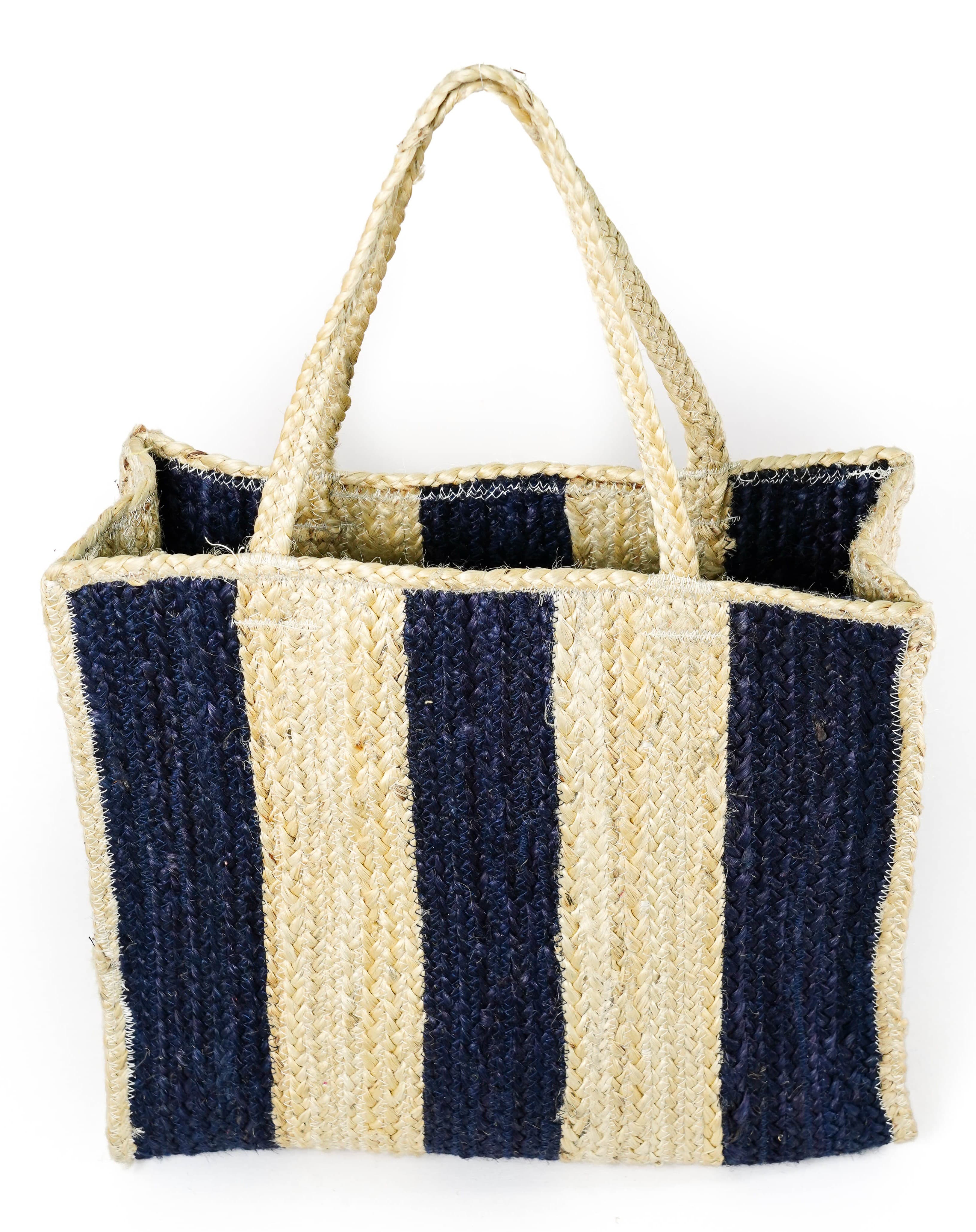 BLACK AND NATURAL STRIPE JUTE BAG