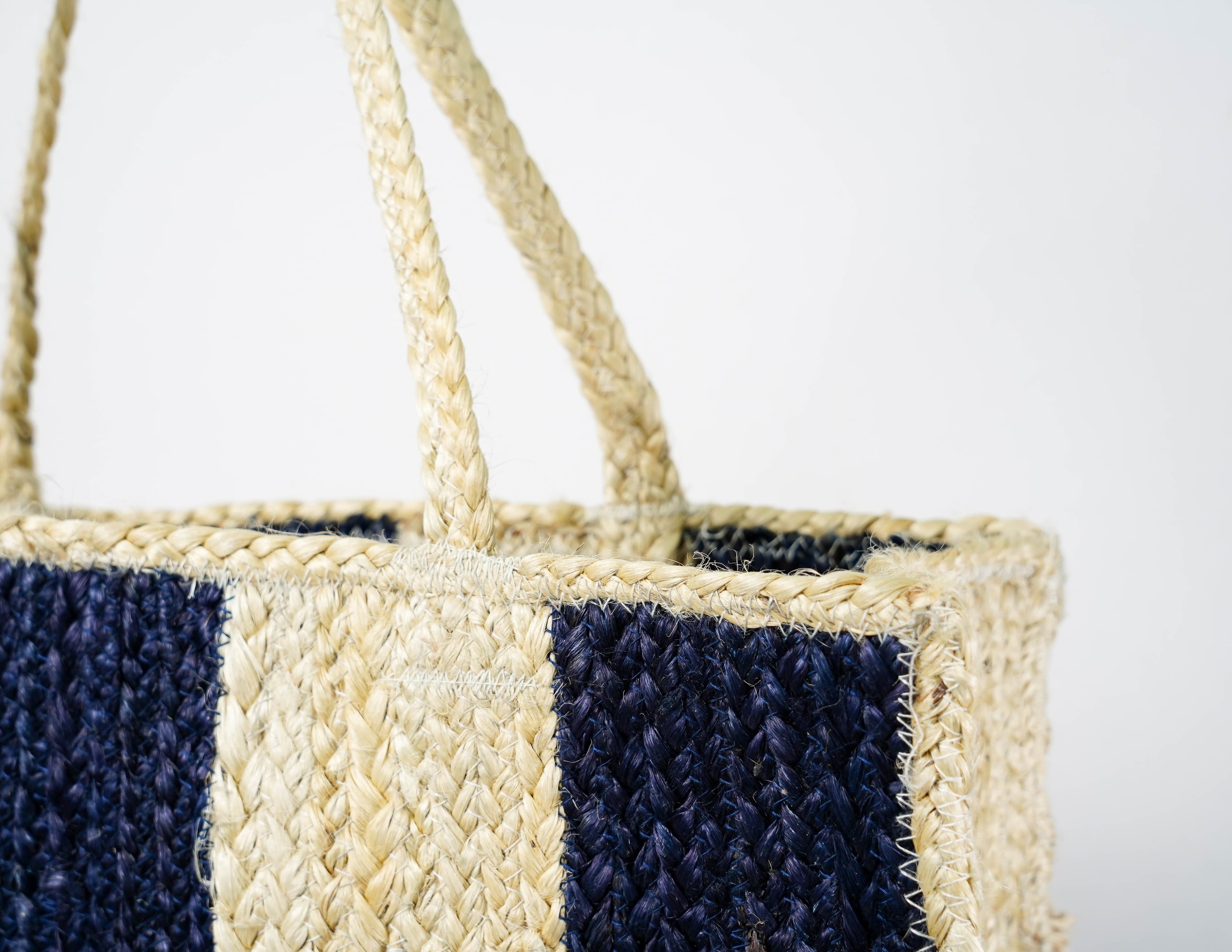 BLACK AND NATURAL STRIPE JUTE BAG