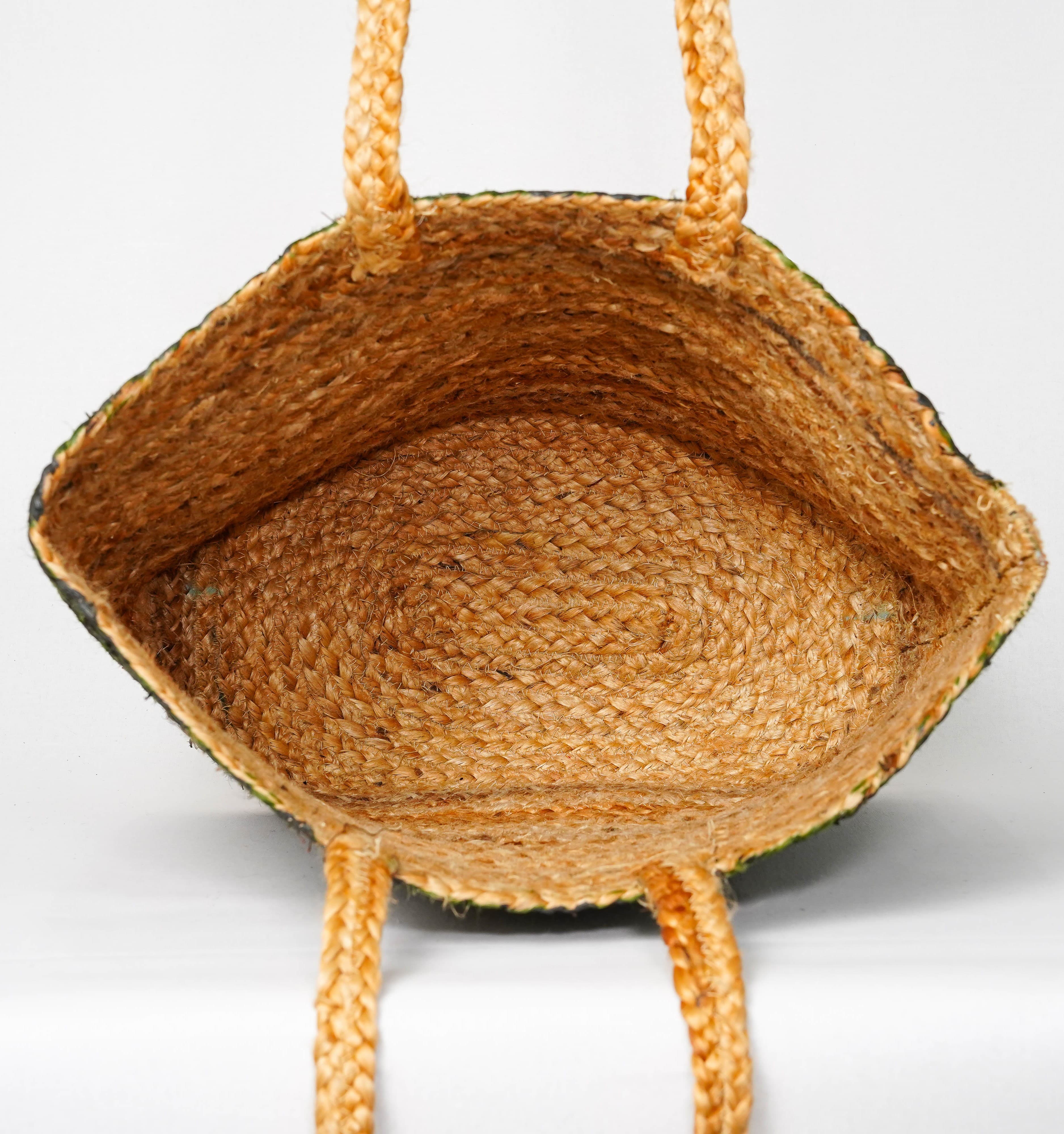 GREEN LEOPARD PRINT JUTE TOTE BAG