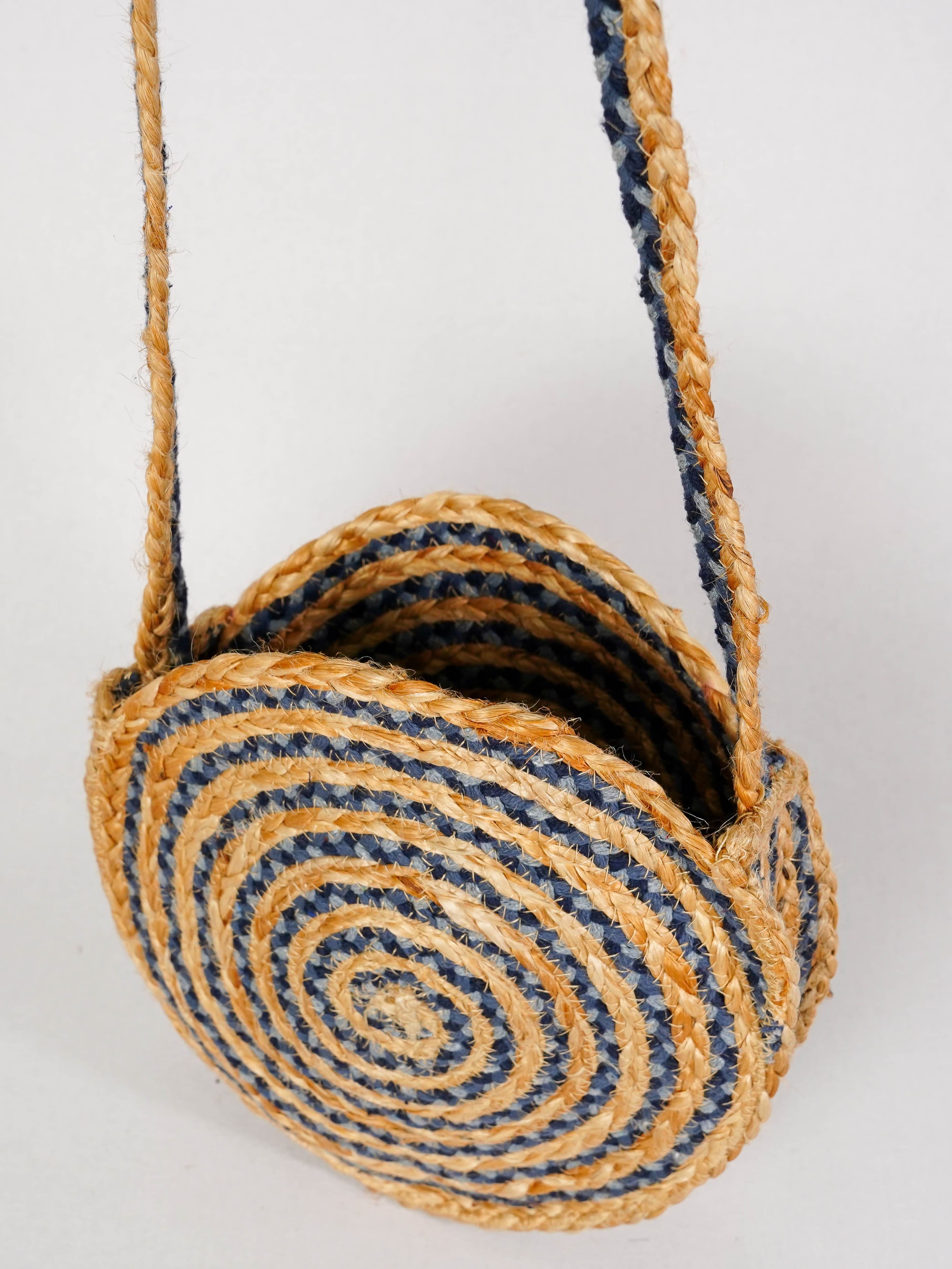 COTTON AND JUTE BRAIDED ROUND CROSSBODY BAG