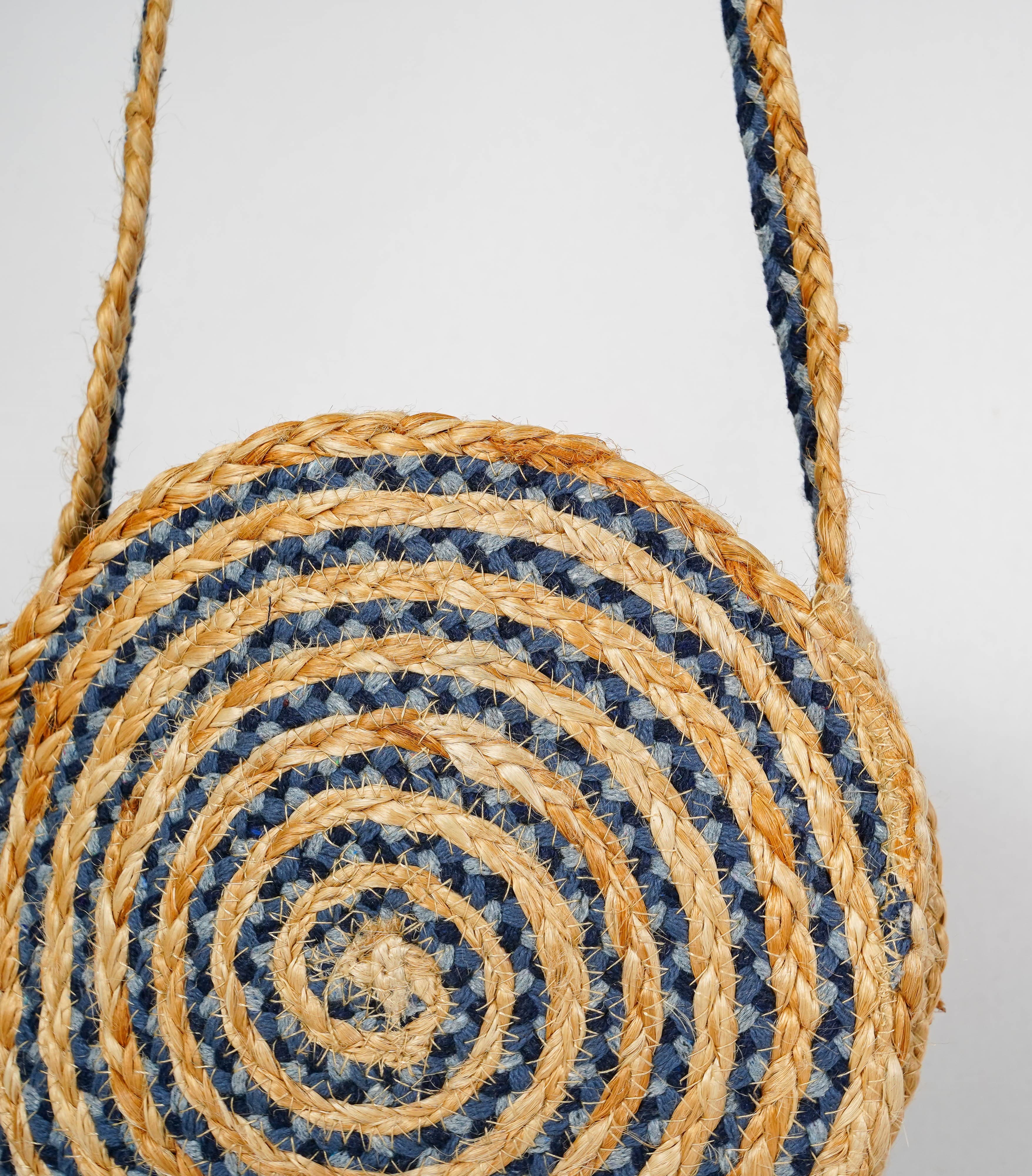 COTTON AND JUTE BRAIDED ROUND CROSSBODY BAG