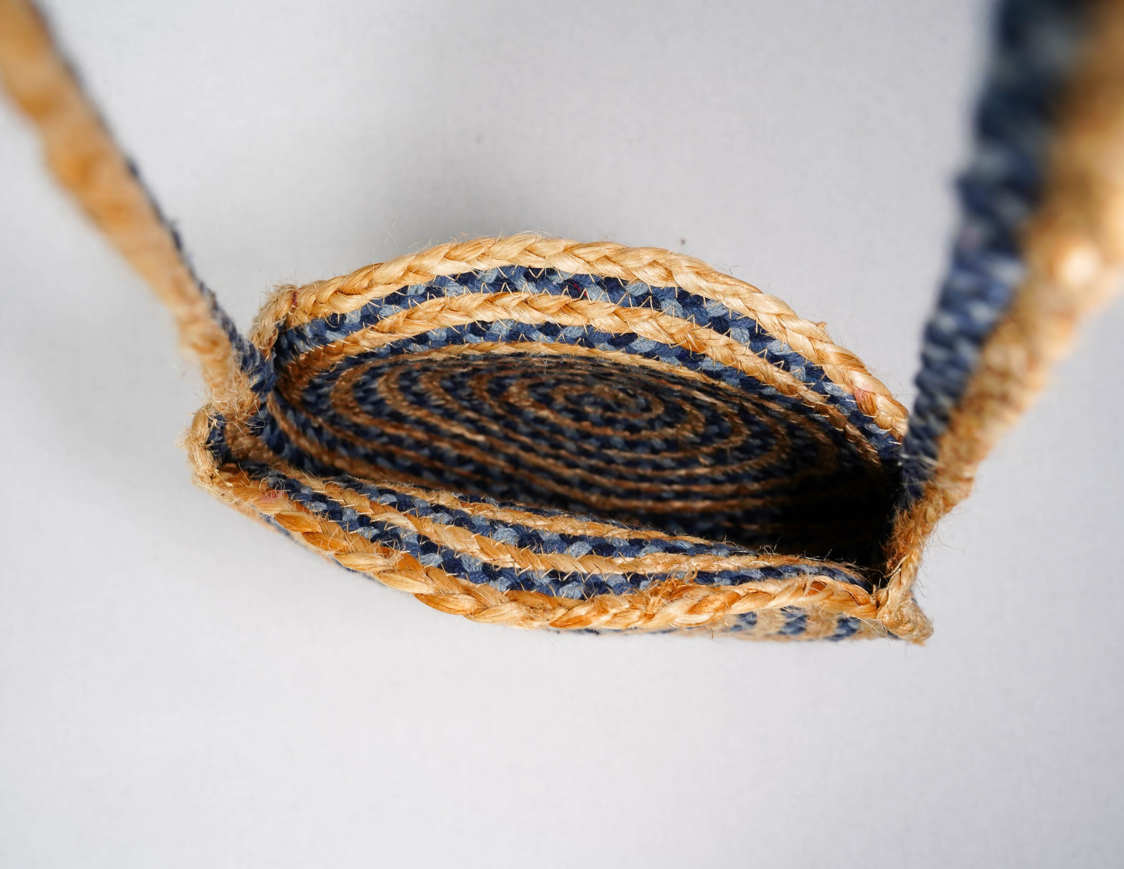 COTTON AND JUTE BRAIDED ROUND CROSSBODY BAG