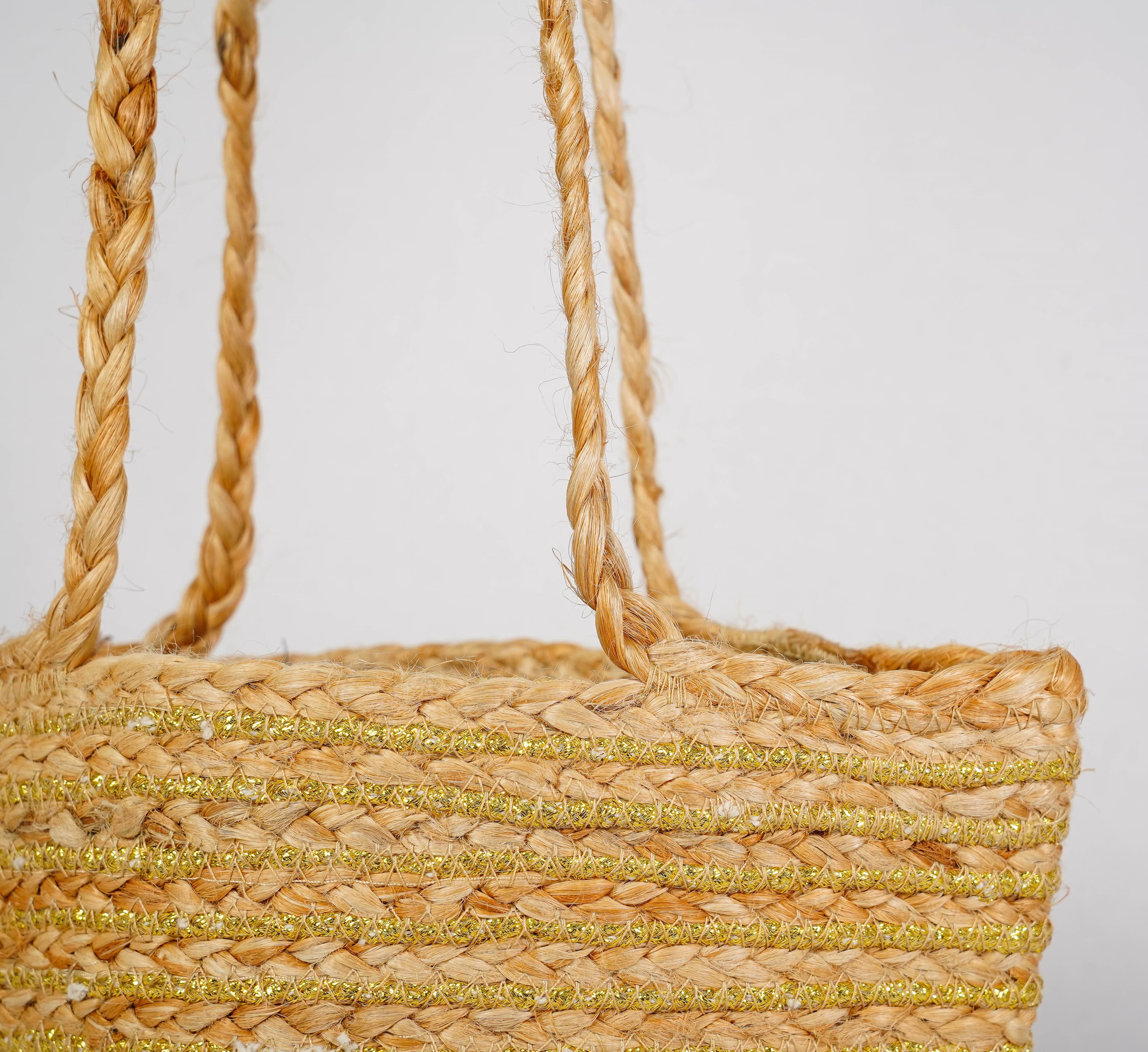 GOLDEN AND NATURAL JUTE BRAIDED  CROSSBODY BAG