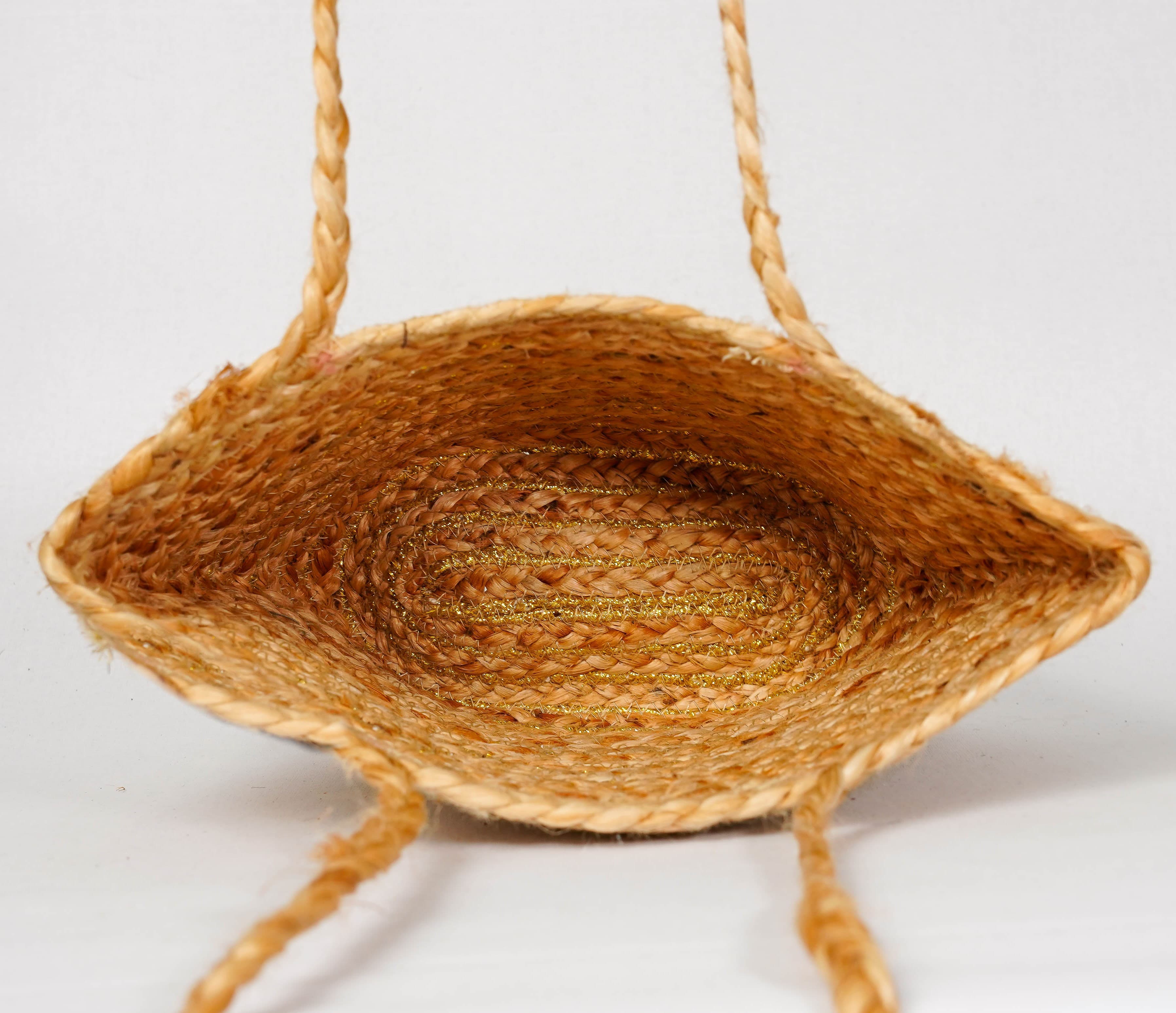 GOLDEN AND NATURAL JUTE BRAIDED  CROSSBODY BAG