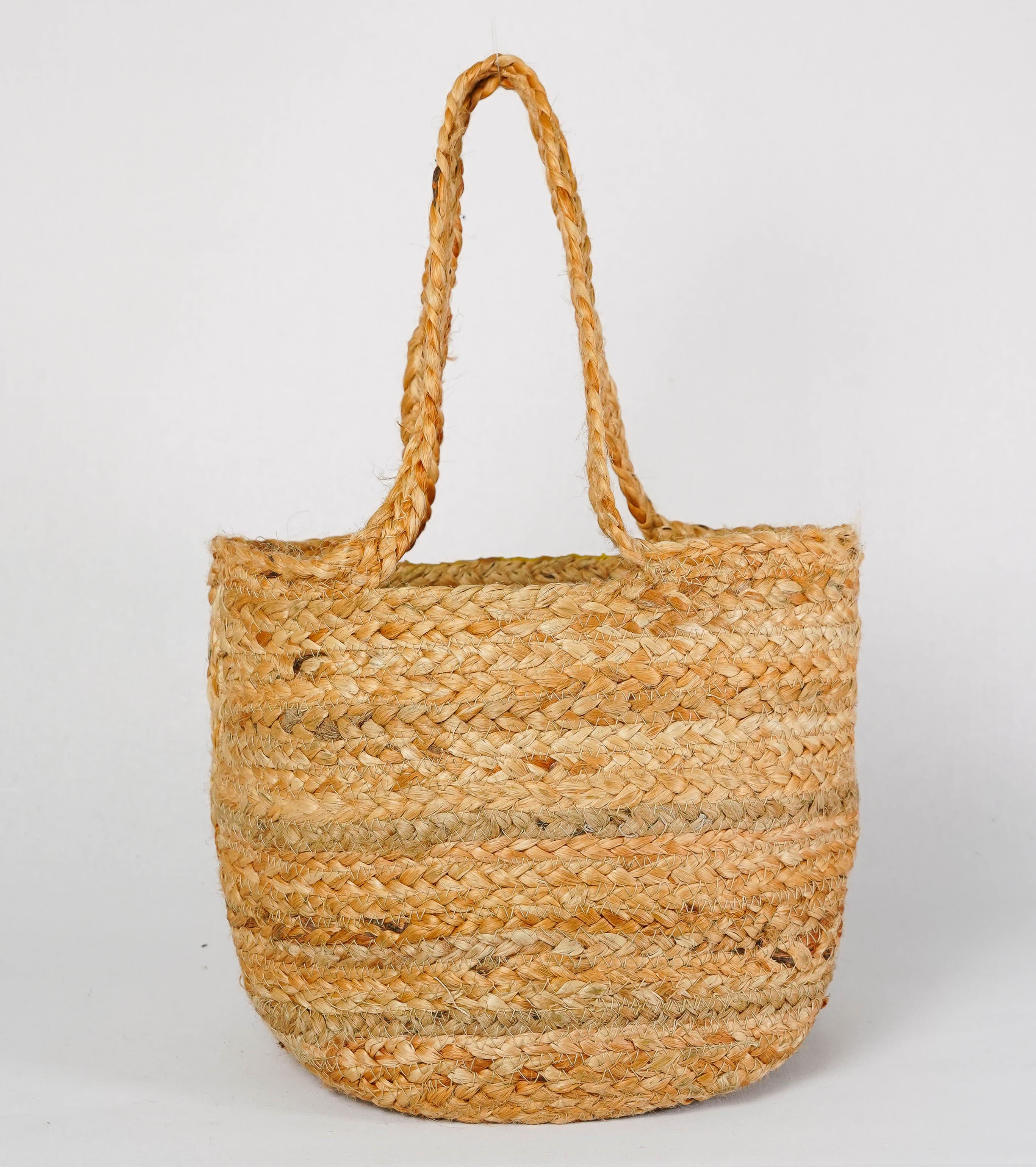 GOLDEN AND NATURAL JUTE BRAIDED TOTE BAG