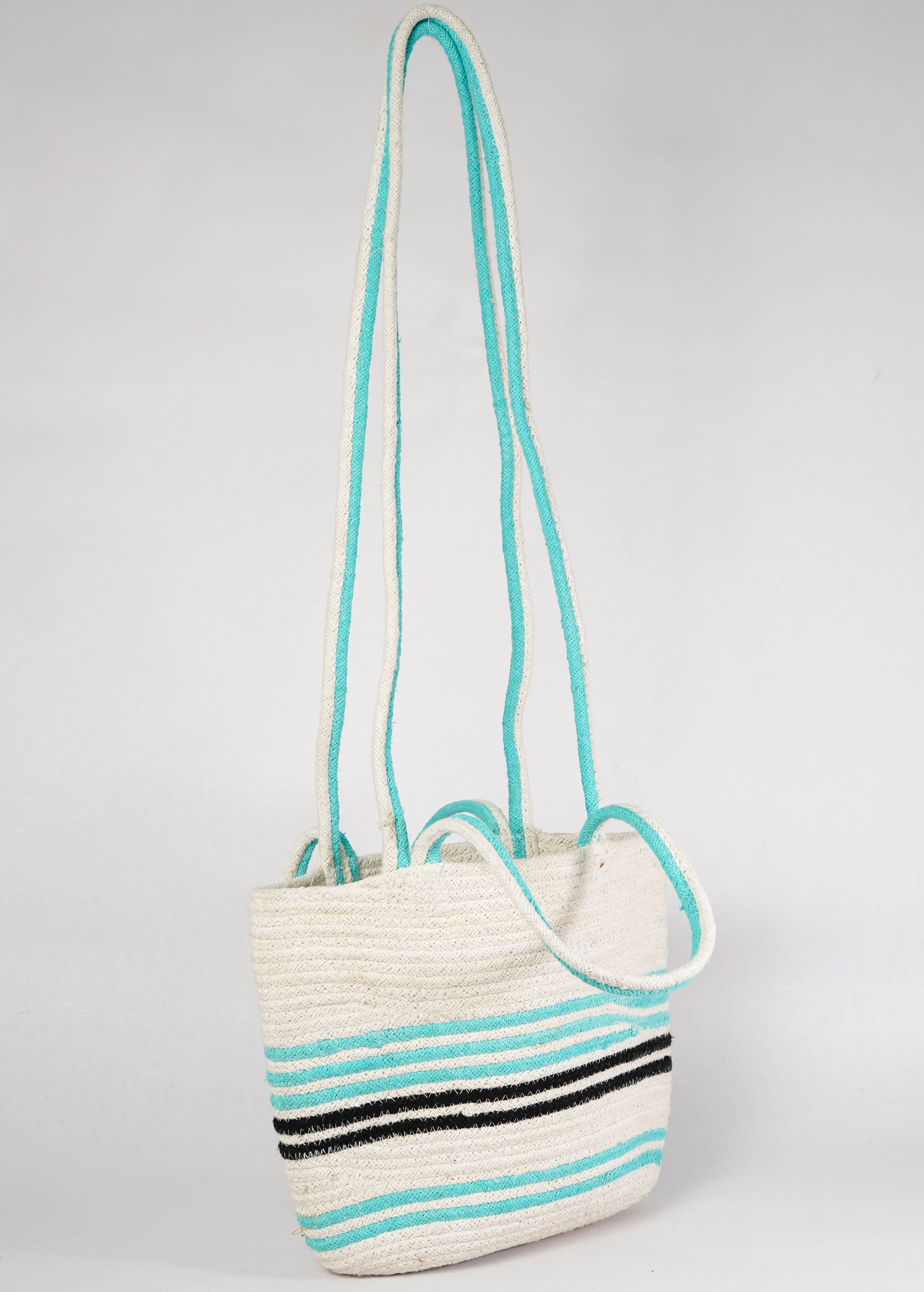 TURQ BLACK AND WHITE STRIPES WOVEN CROSSBODY BAG