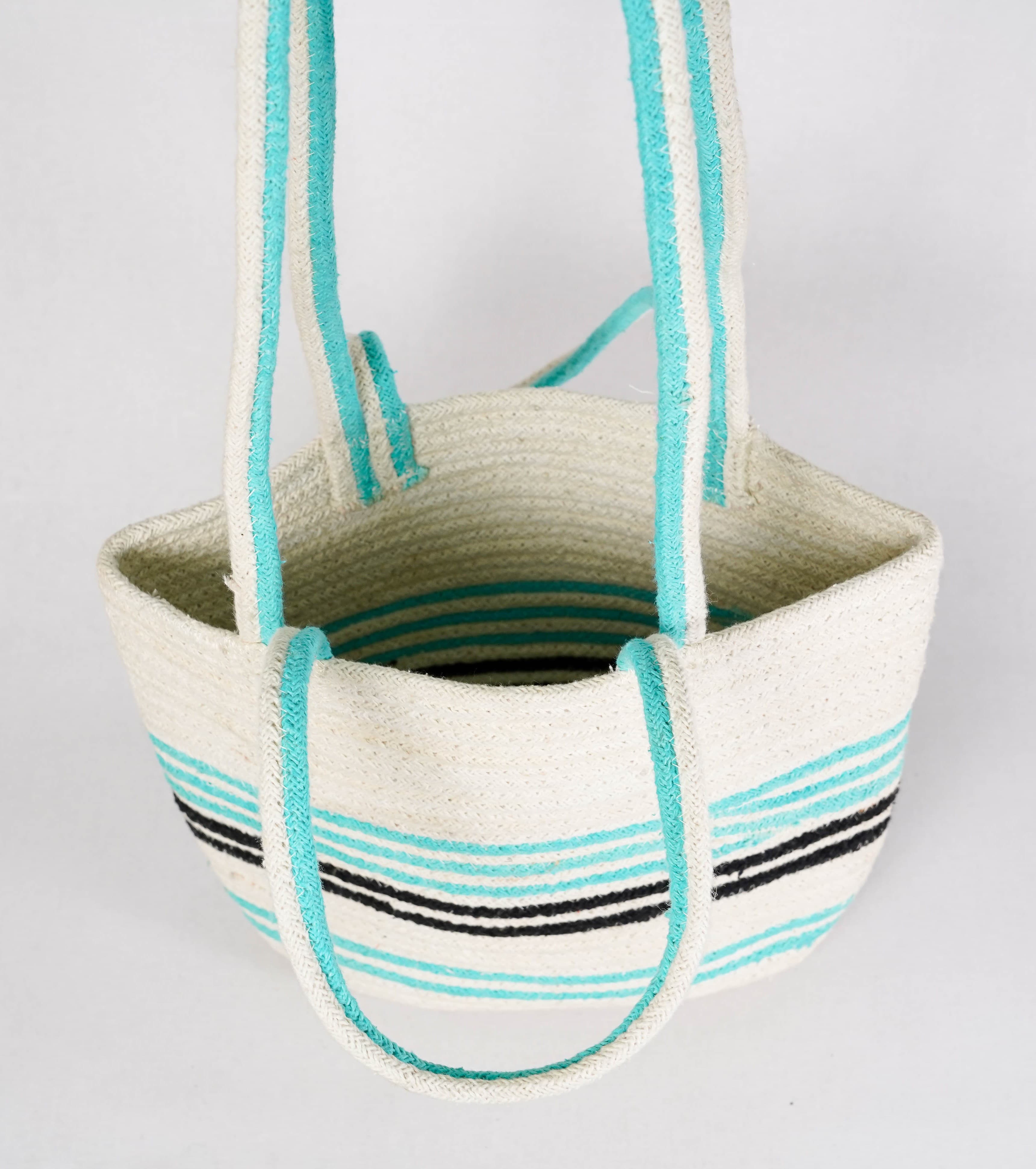 TURQ BLACK AND WHITE STRIPES WOVEN CROSSBODY BAG