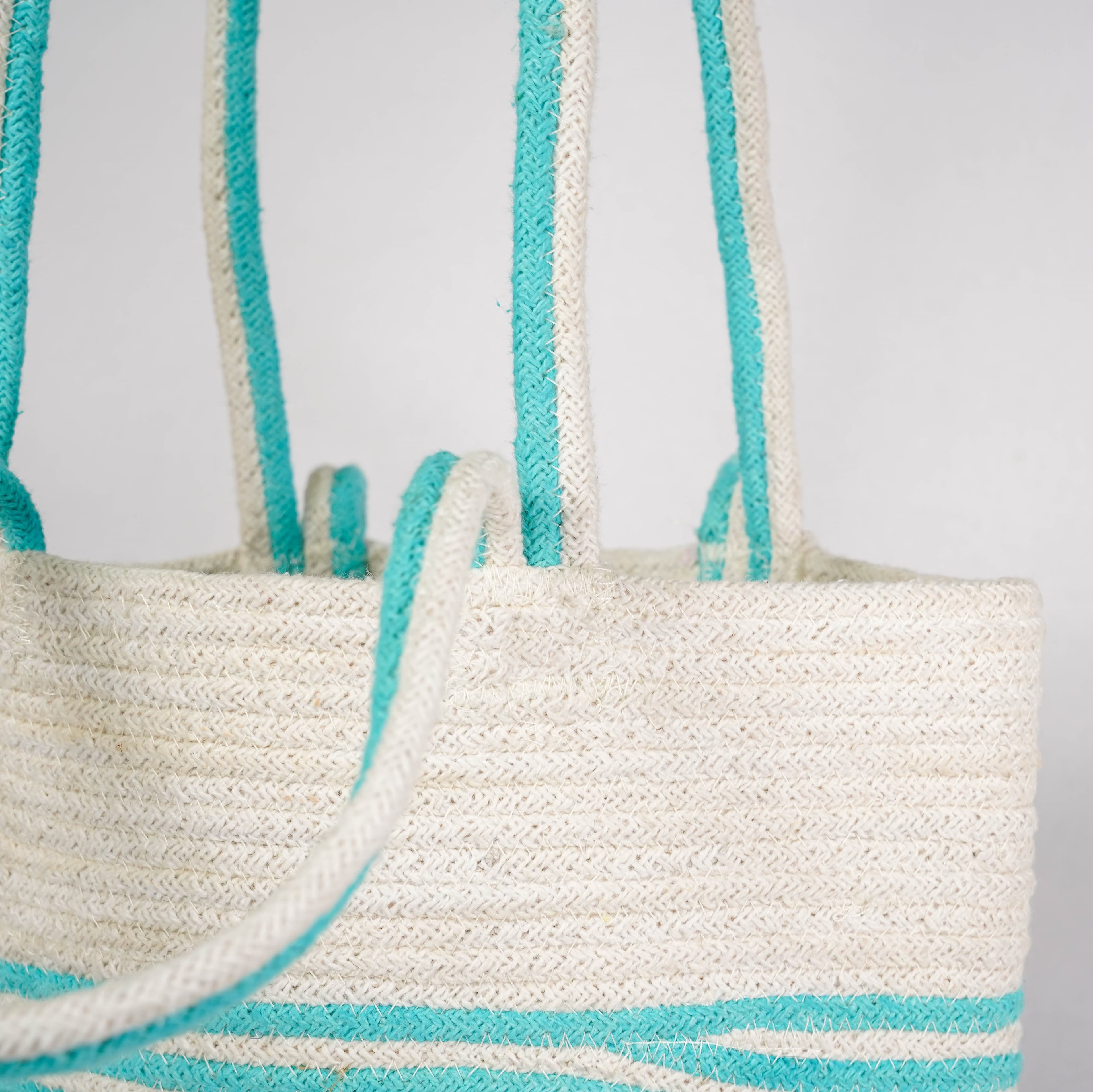 TURQ BLACK AND WHITE STRIPES WOVEN CROSSBODY BAG