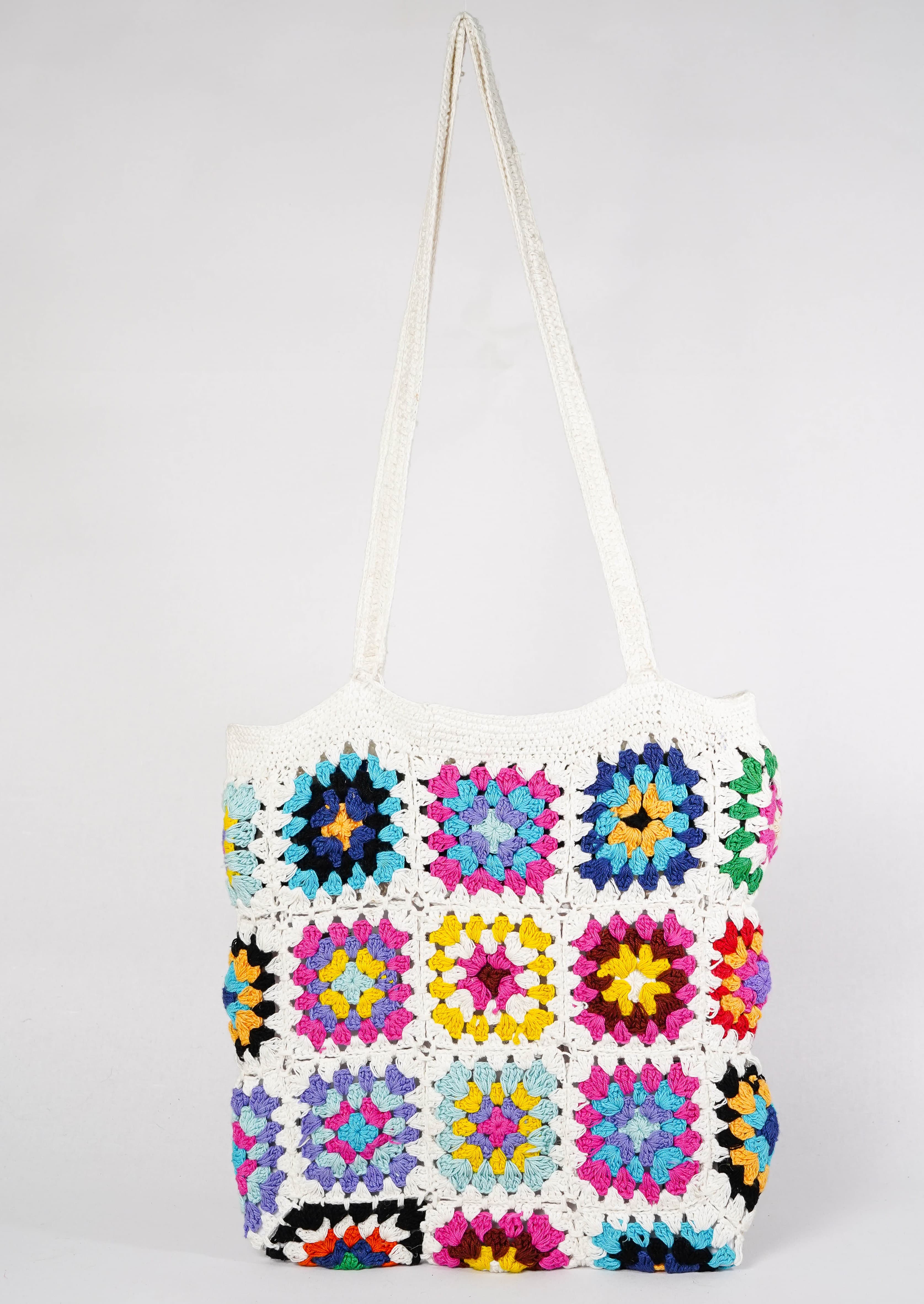 WHITE AND  MULTI CROCHET BAG