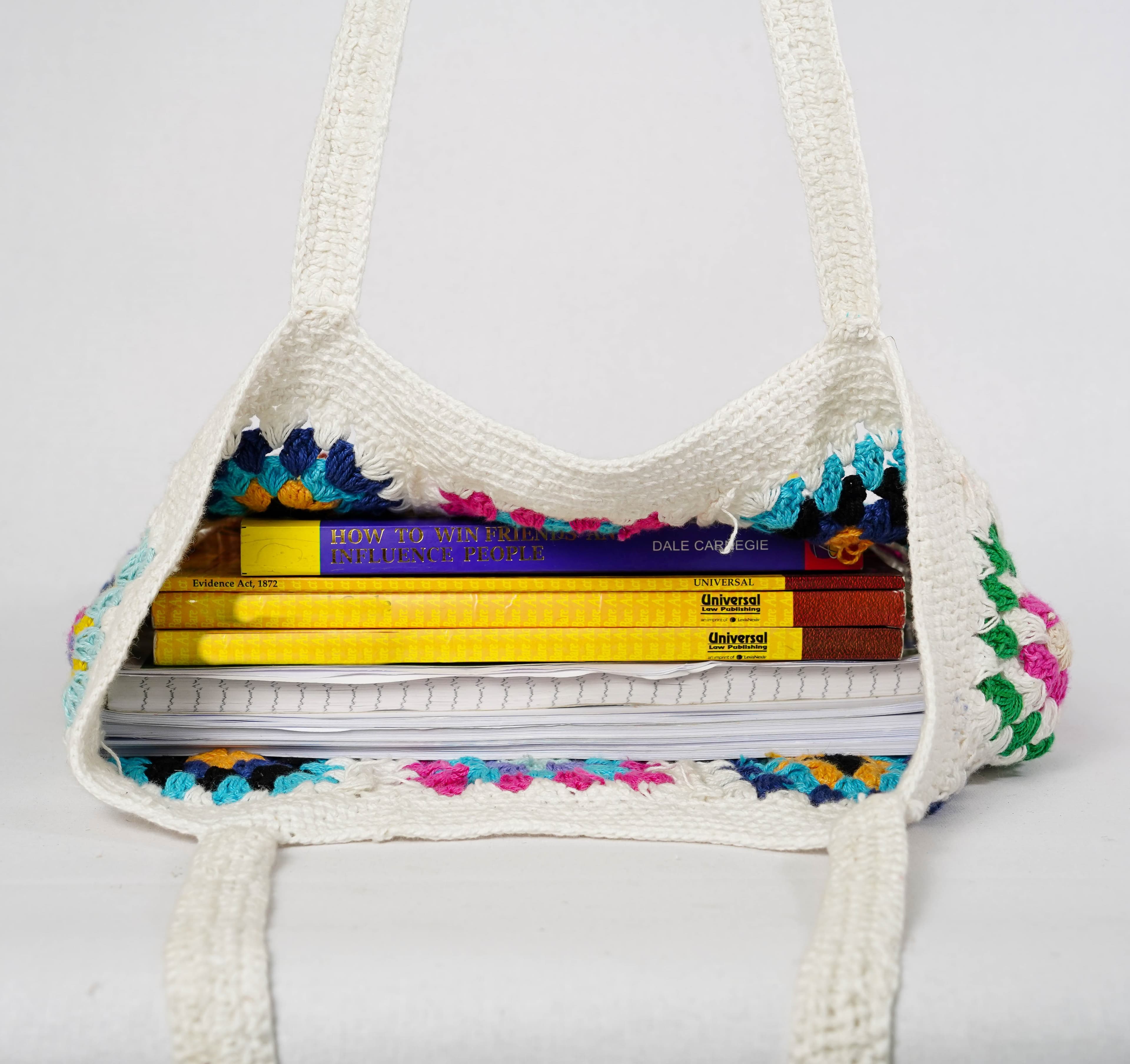 WHITE AND  MULTI CROCHET BAG