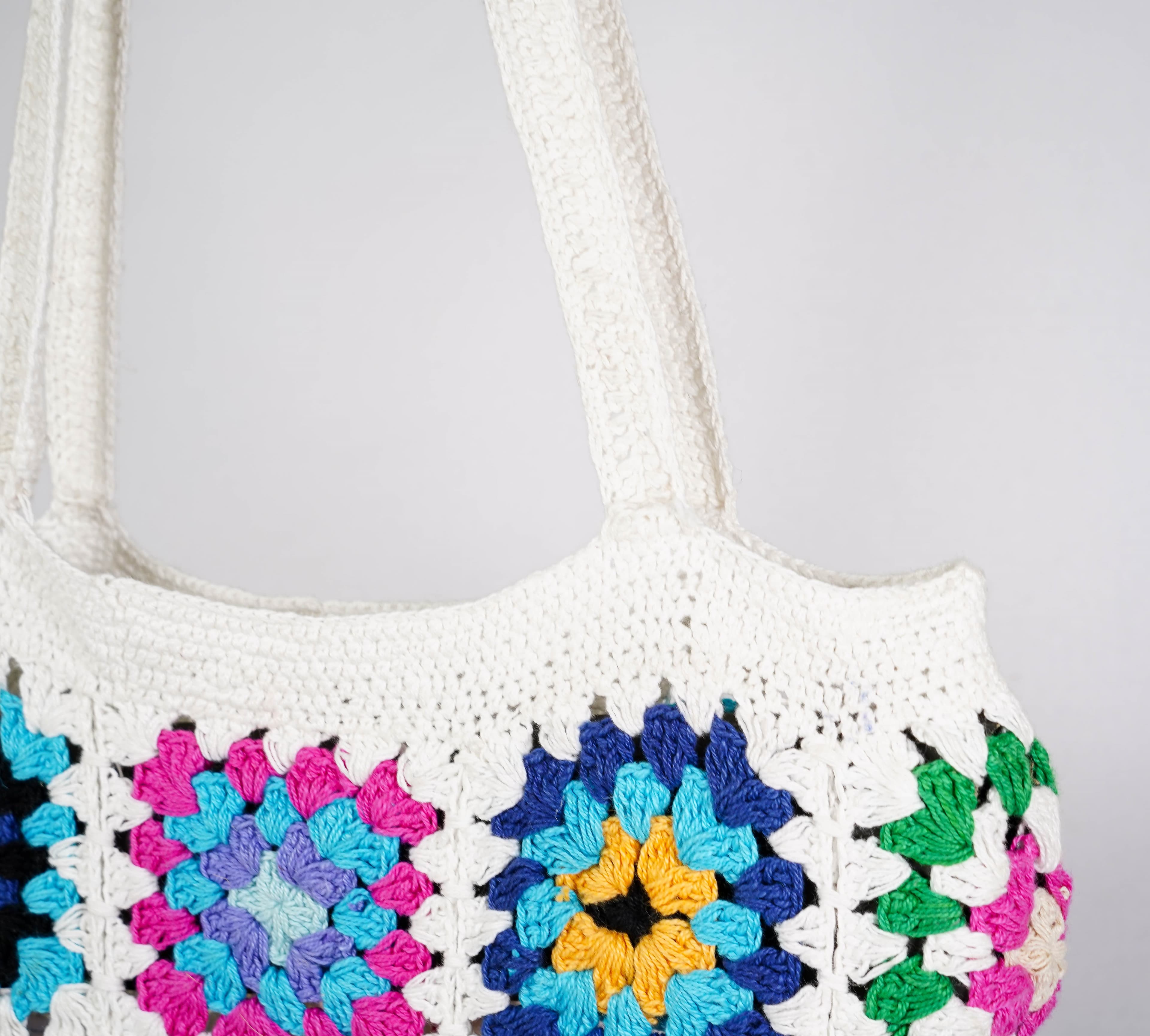 WHITE AND  MULTI CROCHET BAG