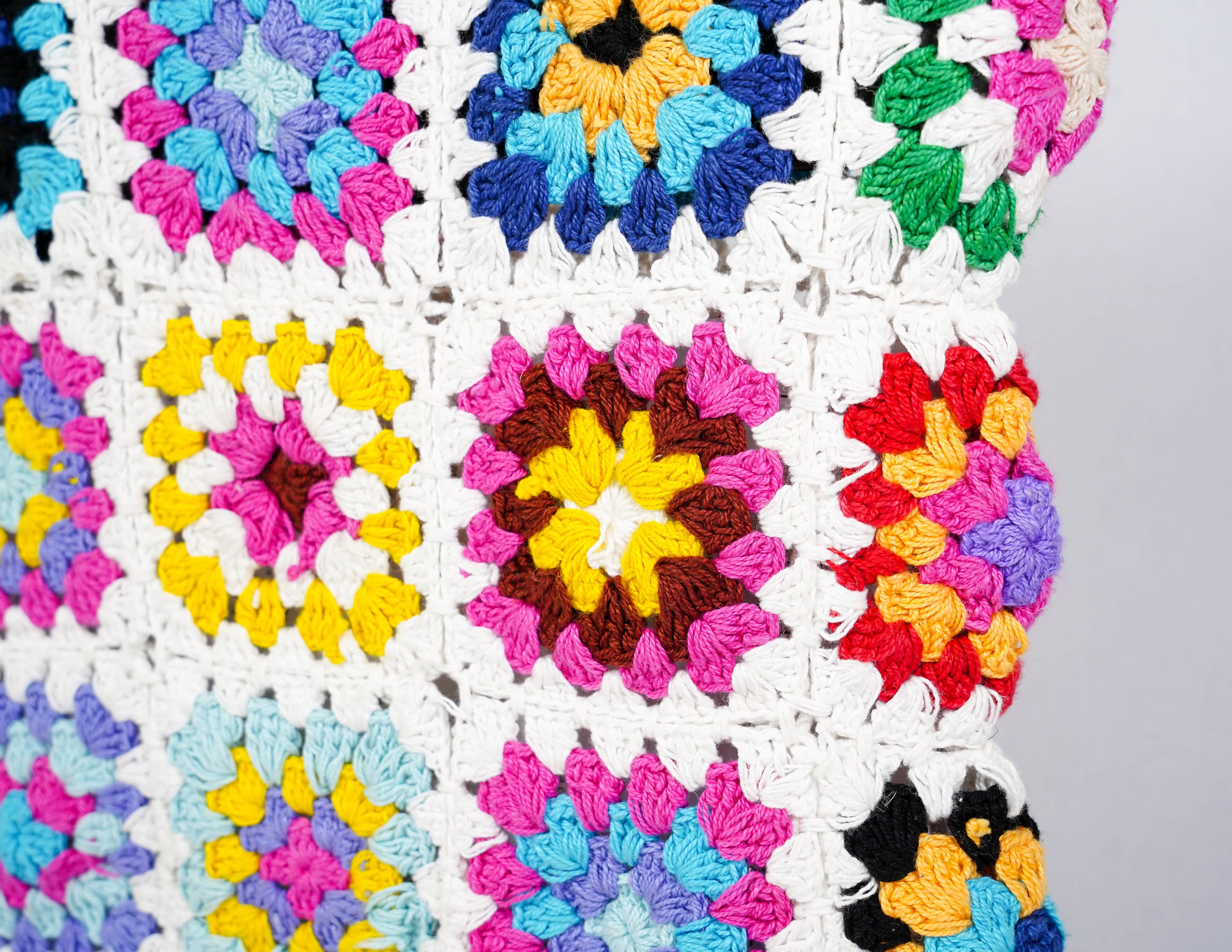 WHITE AND  MULTI CROCHET BAG
