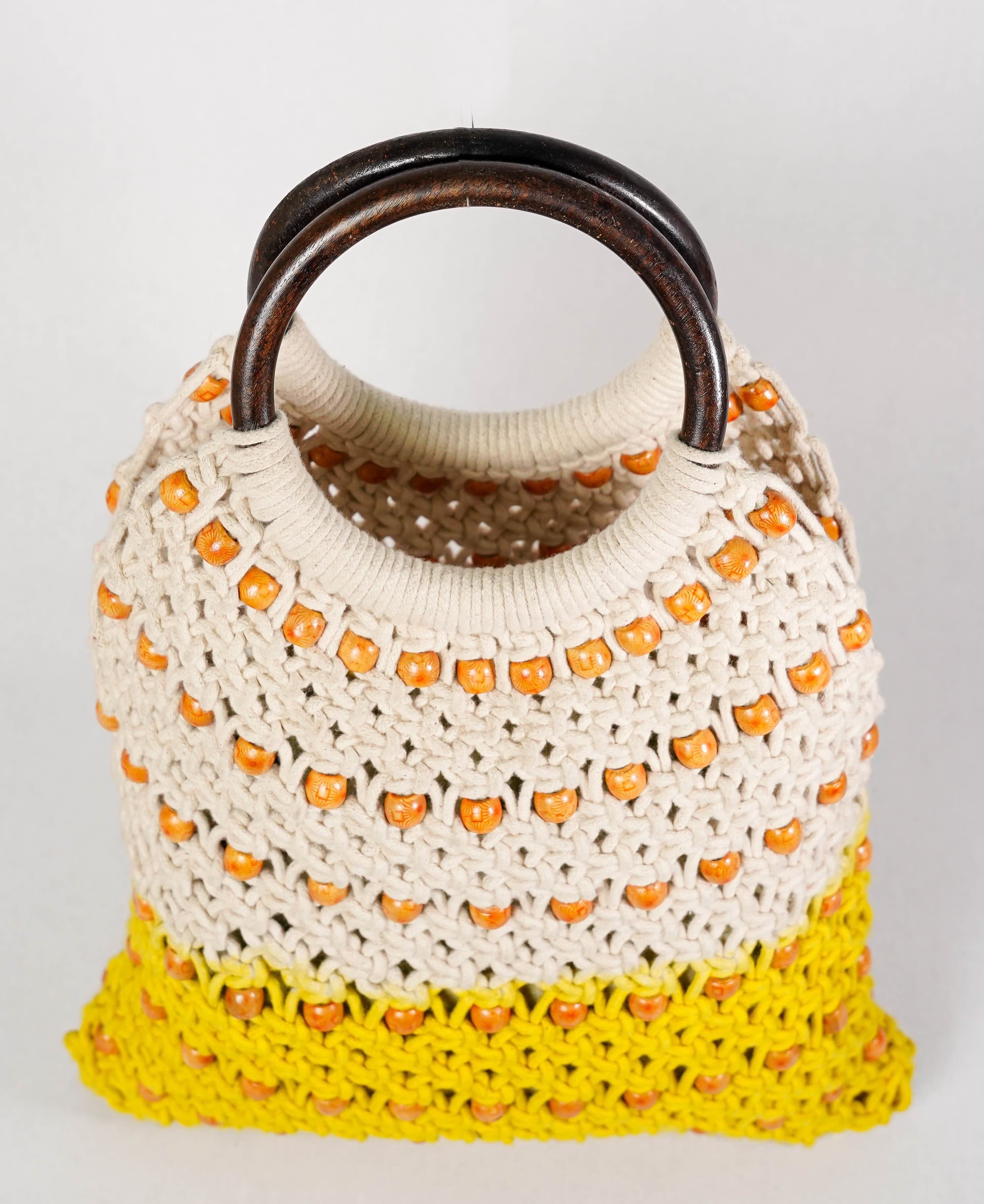 WHITE AND YELLOW MACRAME HANDBAG
