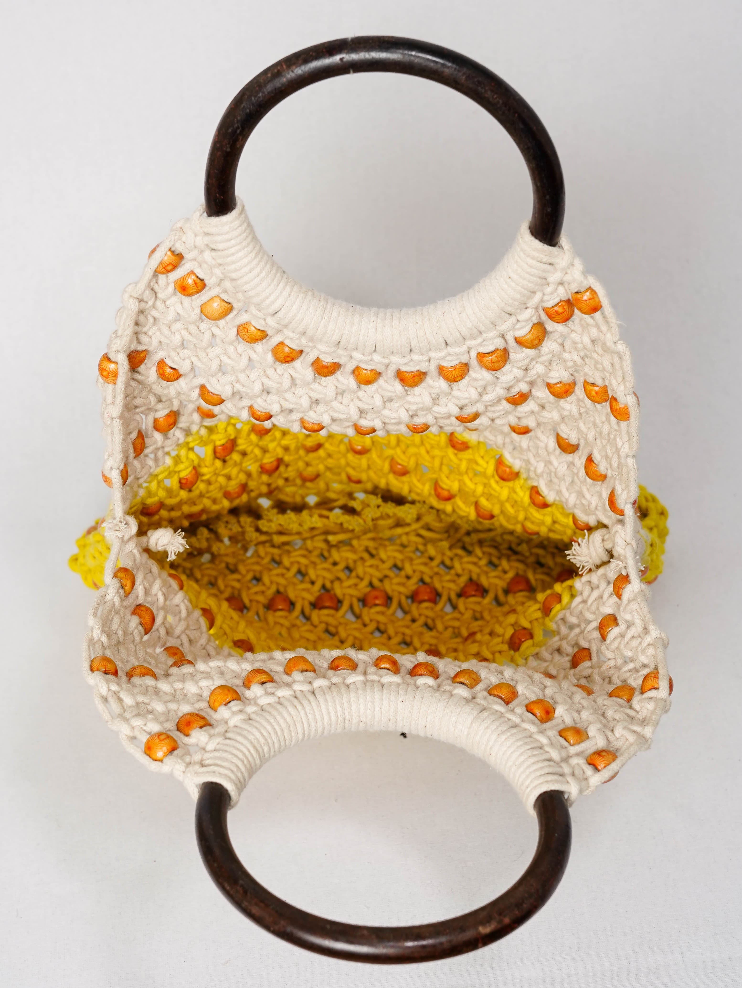 WHITE AND YELLOW MACRAME HANDBAG