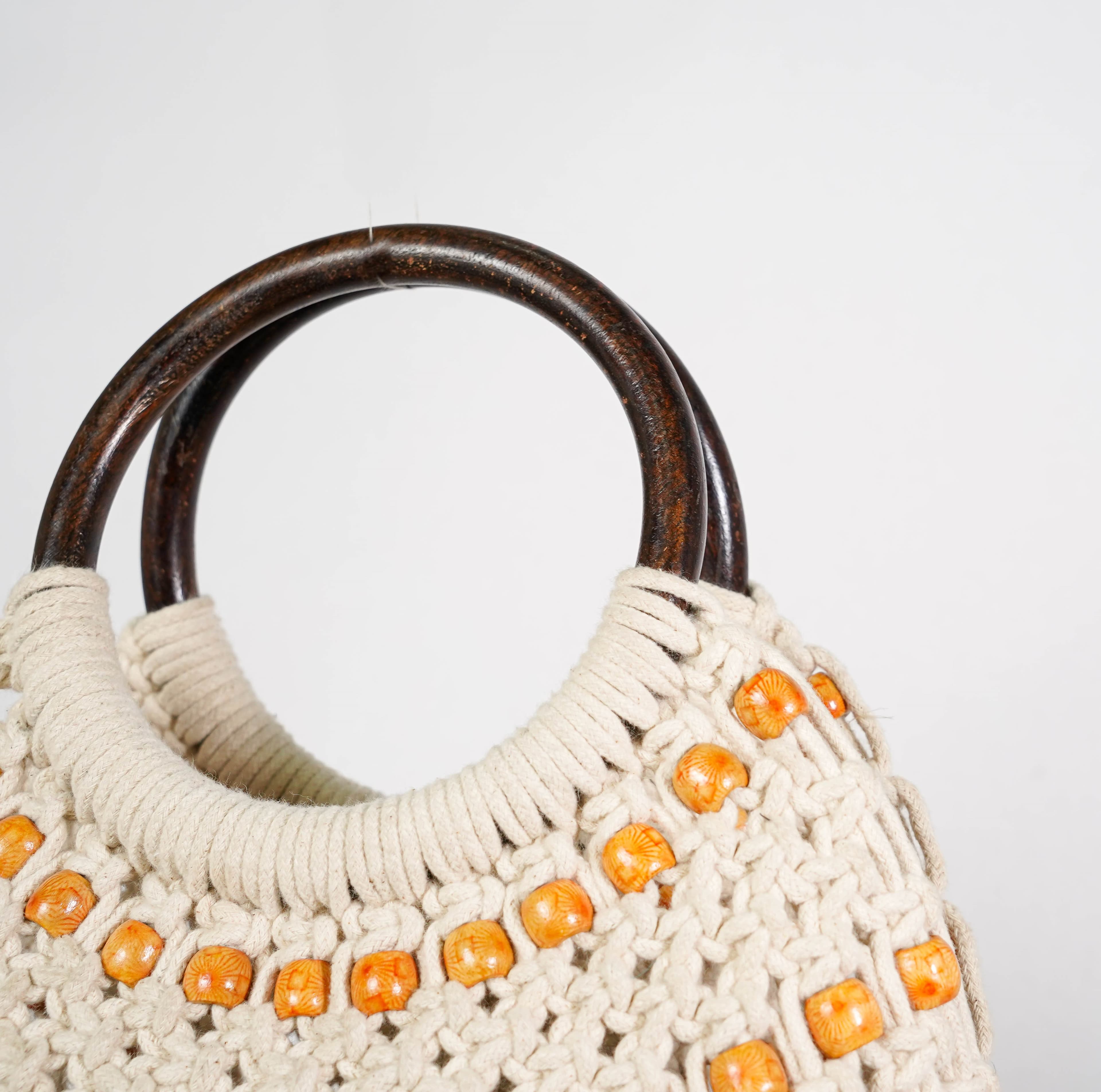 WHITE AND YELLOW MACRAME HANDBAG