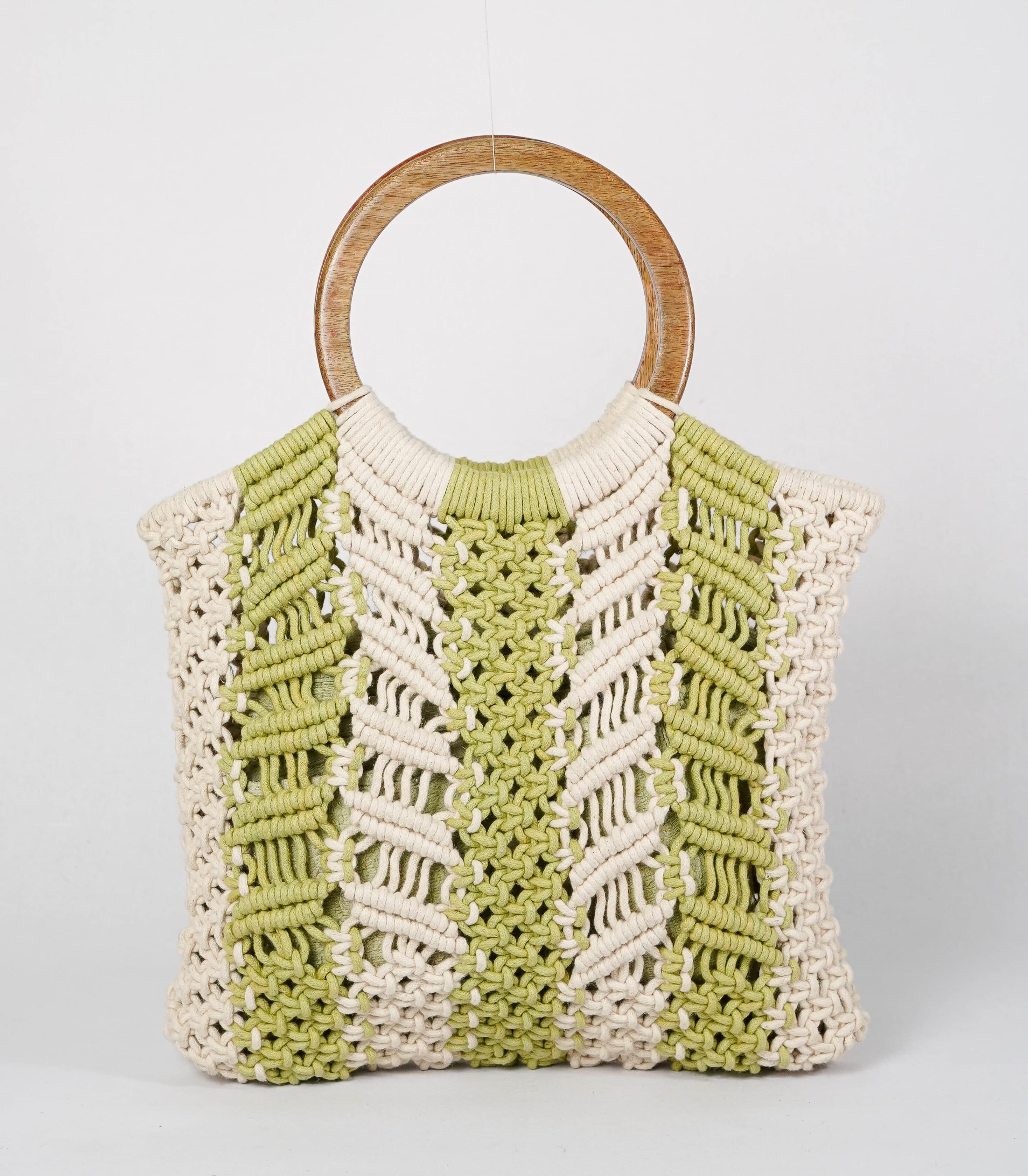 WHITE AND GREEN MACRAME HANDBAG